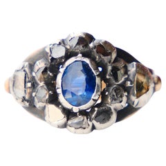 Antique Ring 0.7ct Sapphire 1ctw. Diamonds 18K Rose Gold Silver Ø 7US /5gr