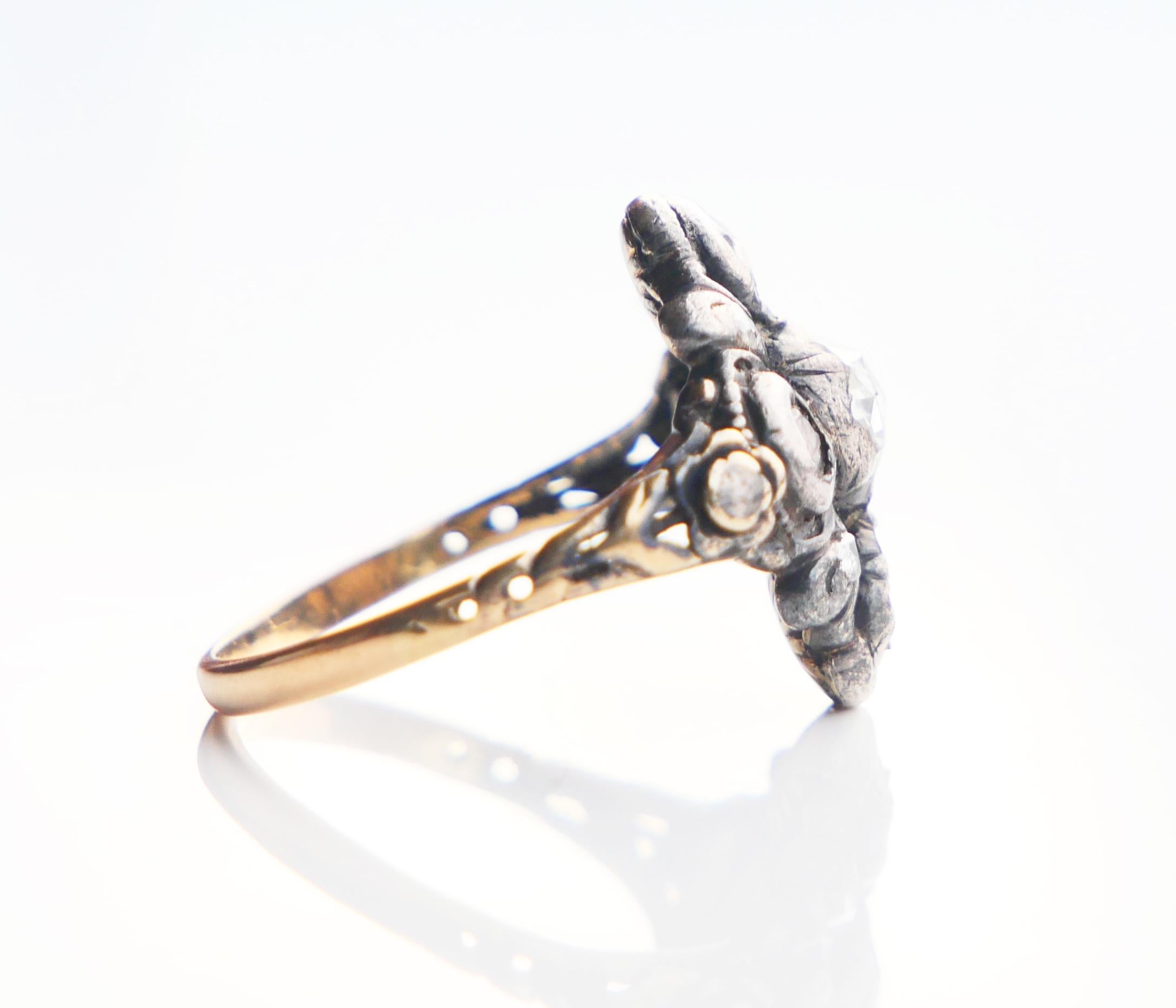 Antique Ring 1 ctw. Diamonds solid 18K Gold Silver US6 / 3.8gr For Sale 5