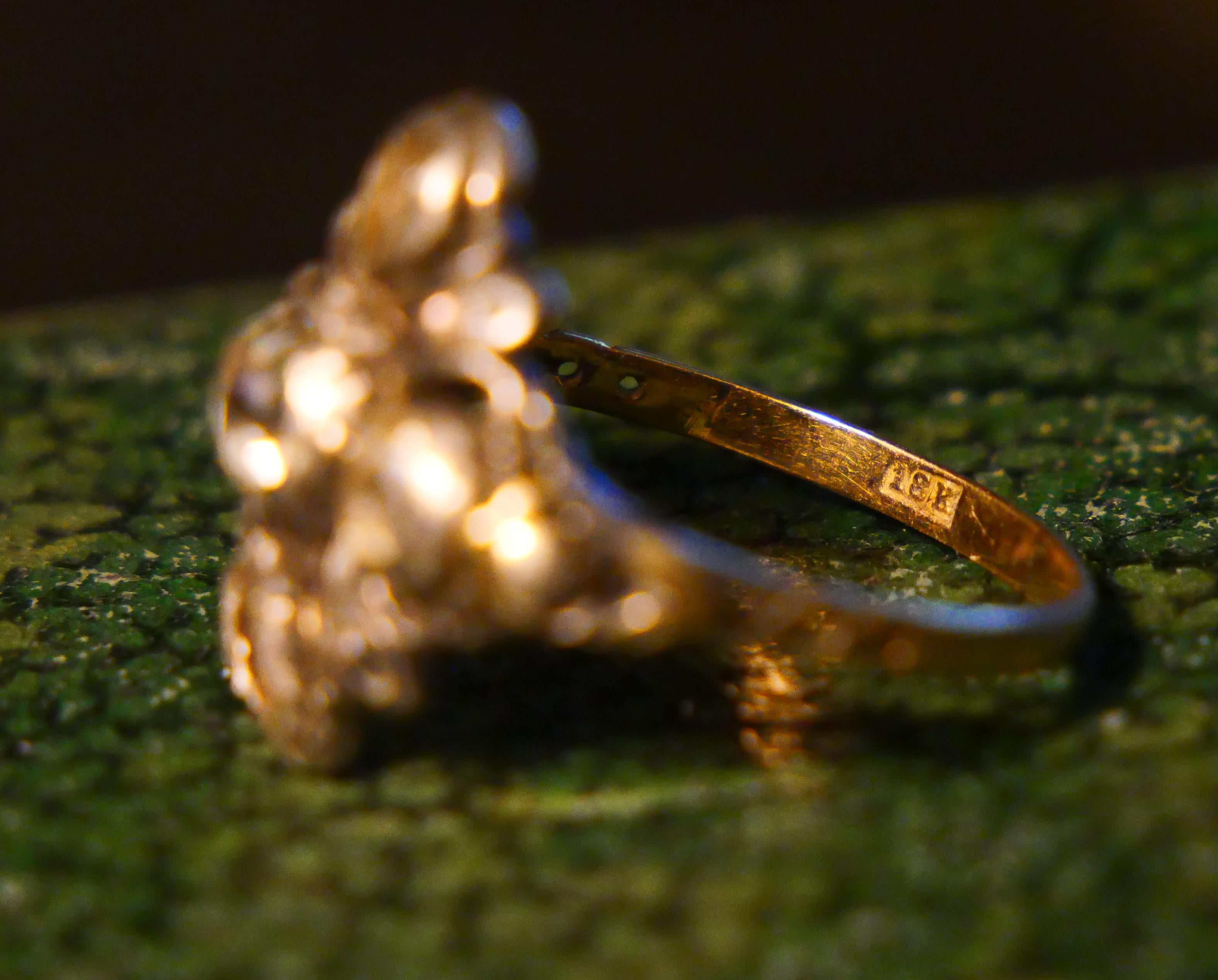 Antique Ring 1 ctw. Diamonds solid 18K Gold Silver US6 / 3.8gr For Sale 6