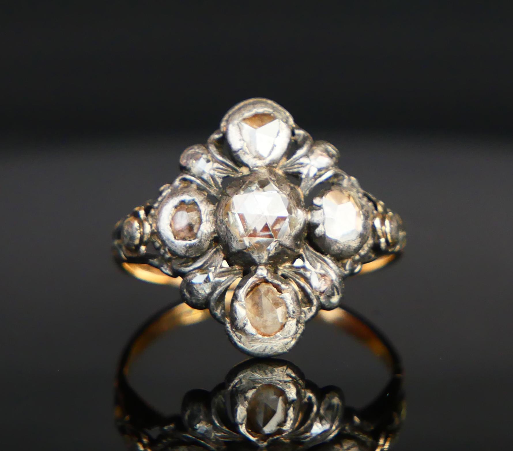 Art Deco Antique Ring 1 ctw. Diamonds solid 18K Gold Silver US6 / 3.8gr For Sale