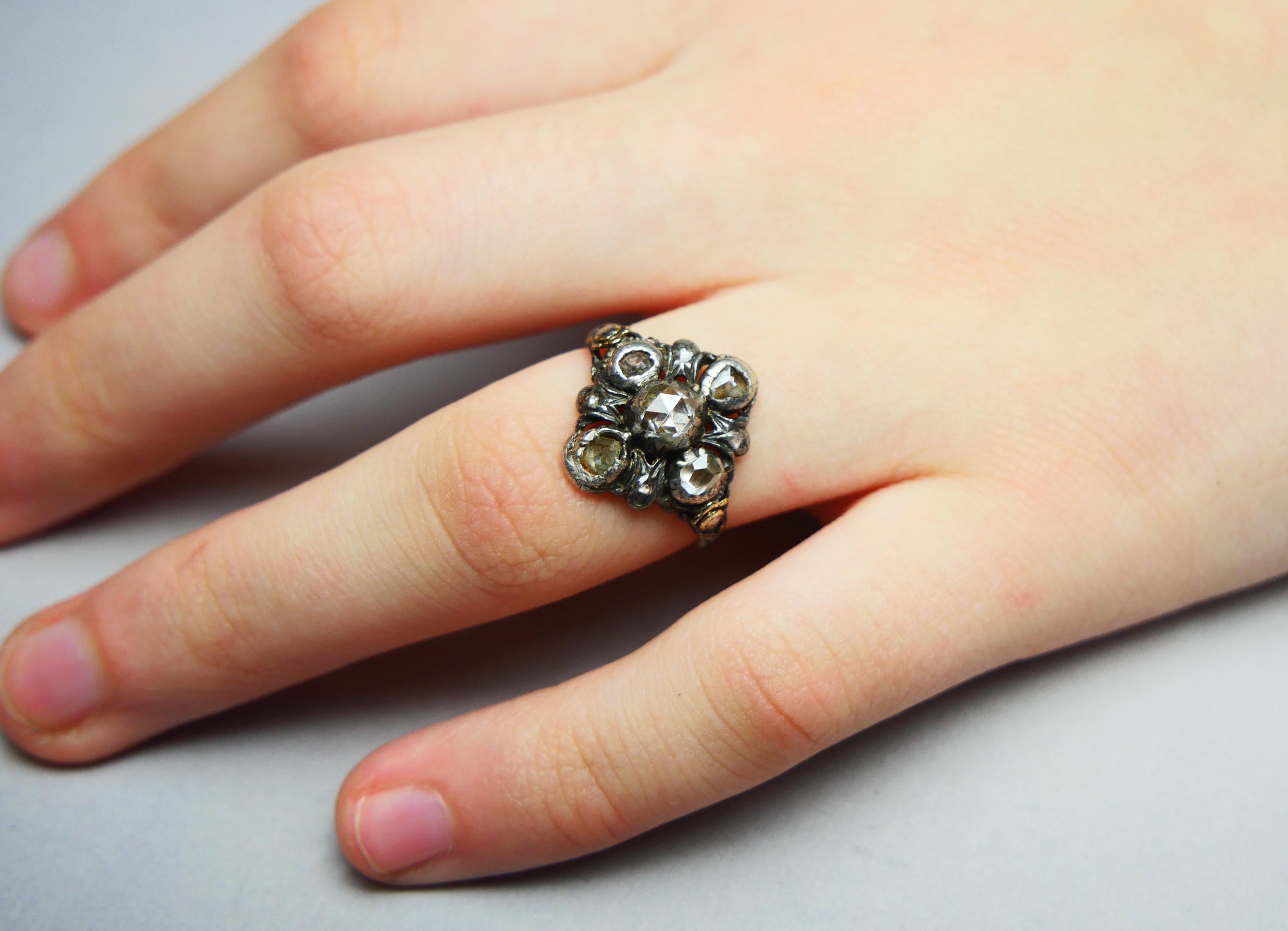 Women's Antique Ring 1 ctw. Diamonds solid 18K Gold Silver US6 / 3.8gr For Sale