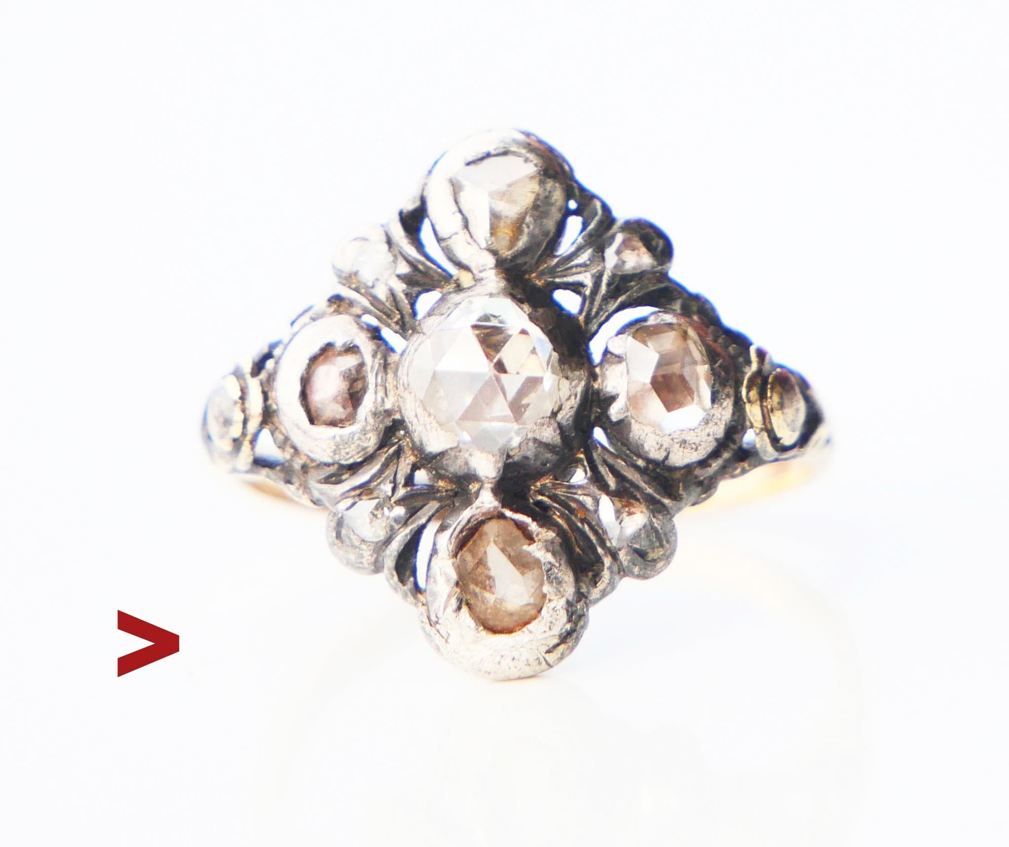 Antique Ring 1 ctw. Diamonds solid 18K Gold Silver US6 / 3.8gr For Sale 2