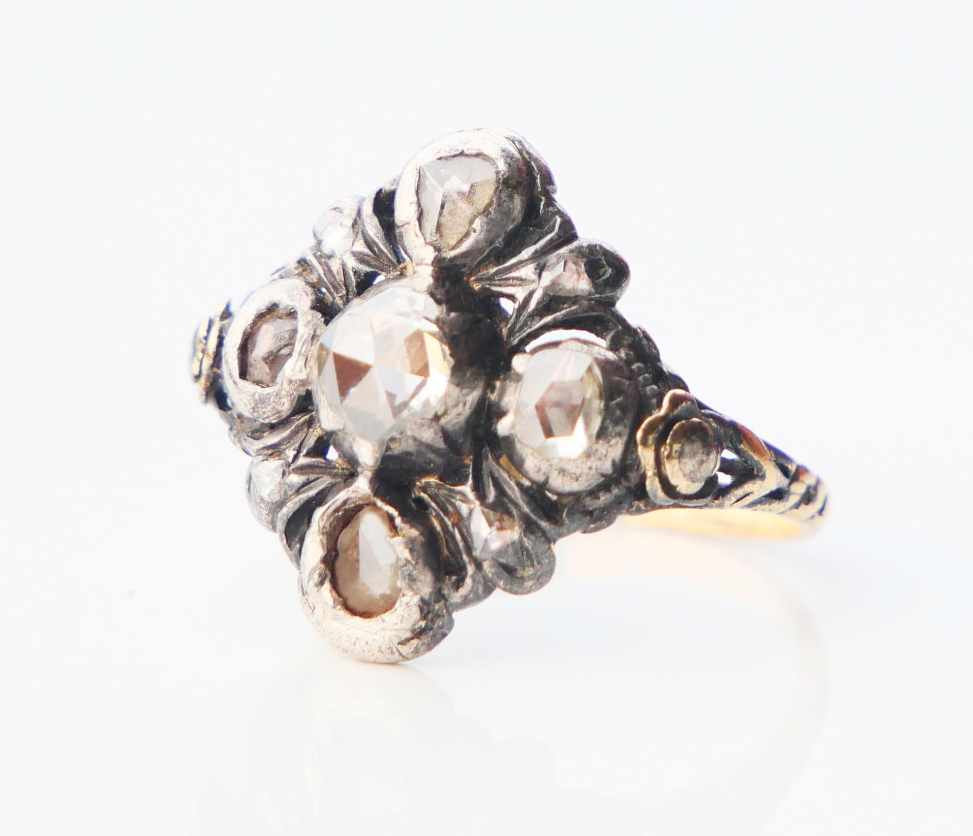 Antique Ring 1 ctw. Diamonds solid 18K Gold Silver US6 / 3.8gr For Sale 4