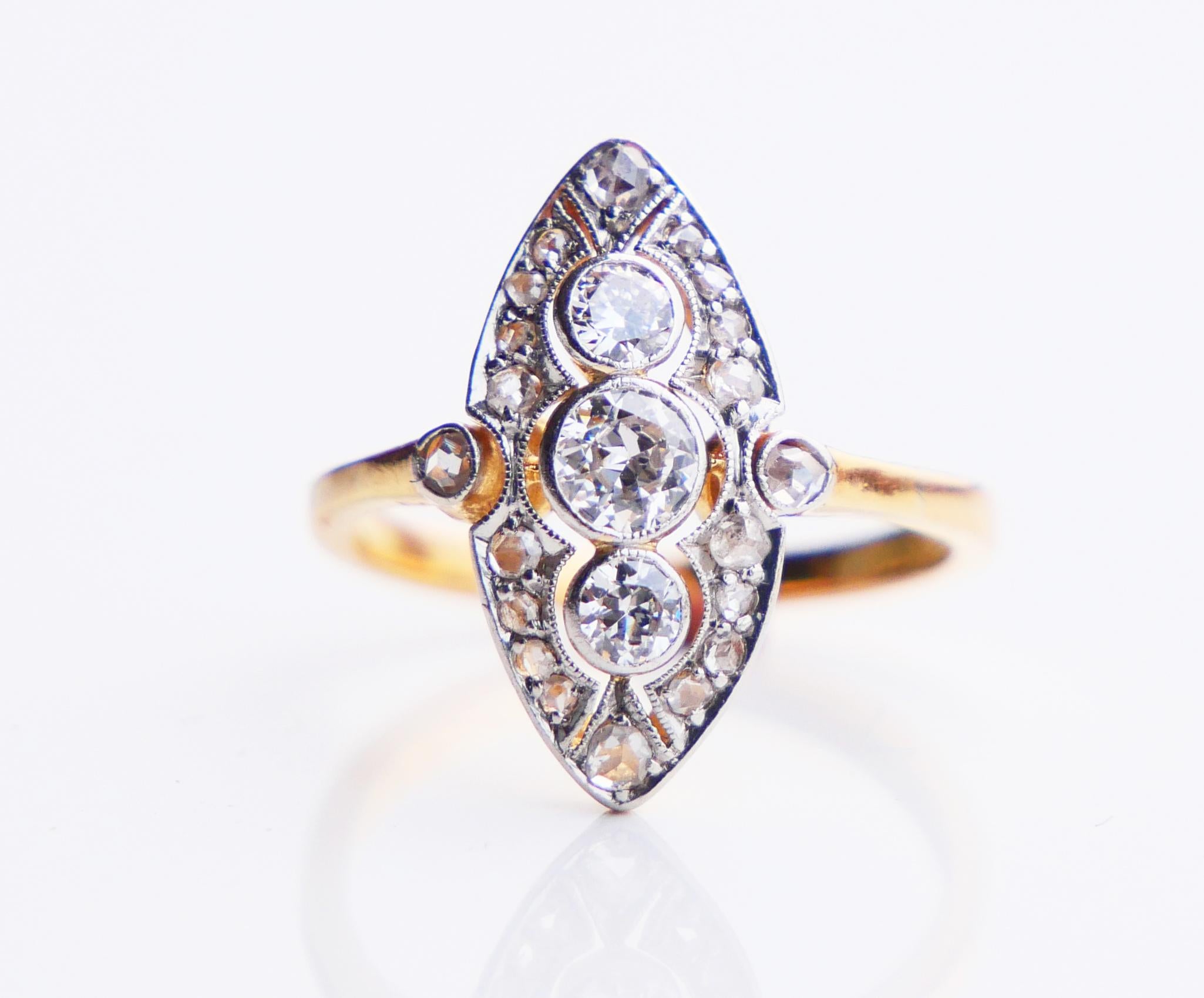 Antiker Ring 1 ctw Diamanten massiv 18K Gelbgold Platin Ø US 3.75/ 2.6gr im Angebot 8