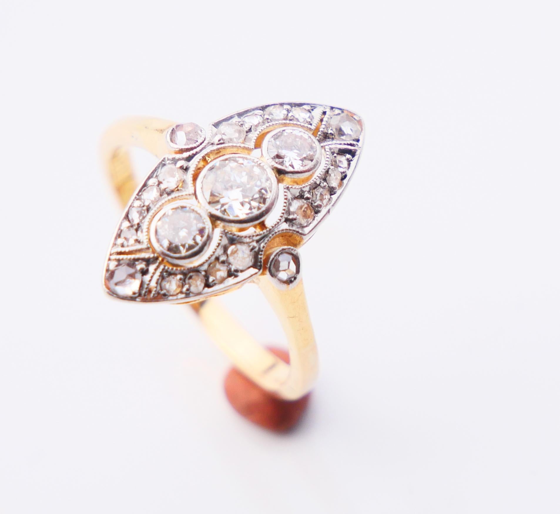 Antiker Ring 1 ctw Diamanten massiv 18K Gelbgold Platin Ø US 3.75/ 2.6gr im Angebot 9