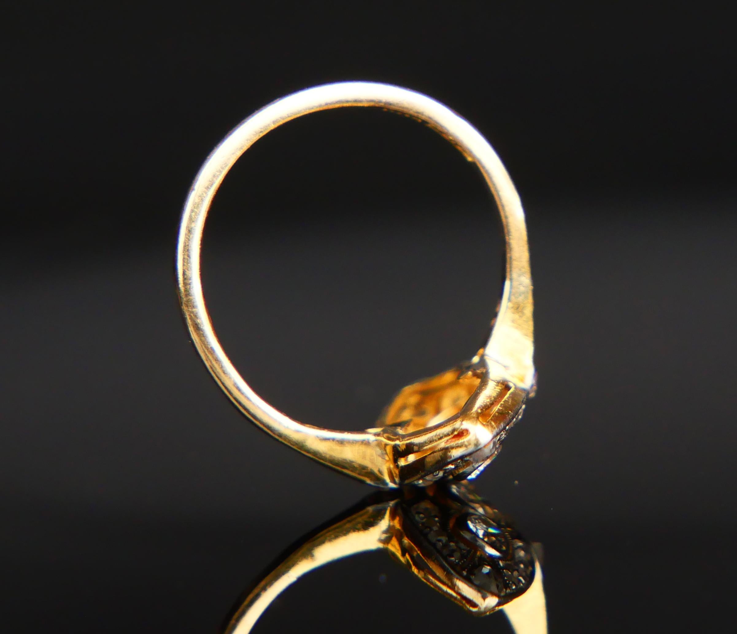Rose Cut Antique Ring 1 ctw Diamonds solid 18K Yellow Gold Platinum Ø US 3.75/ 2.6gr For Sale