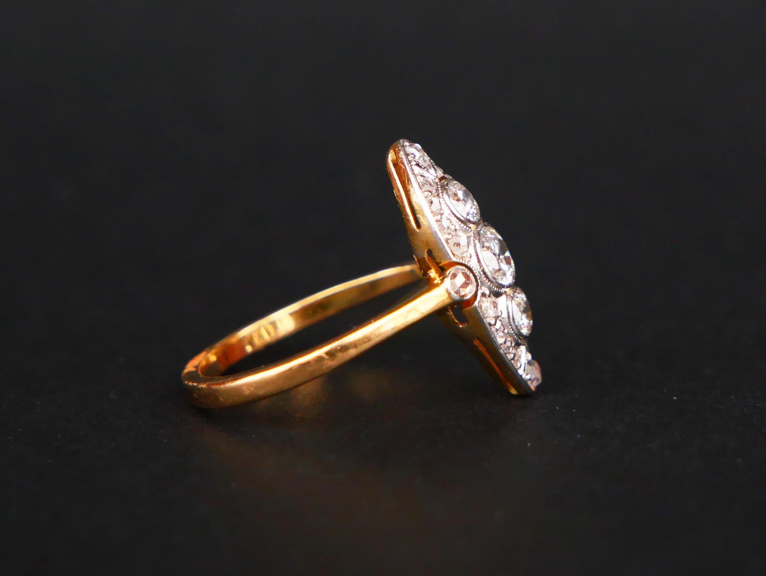 Women's Antique Ring 1 ctw Diamonds solid 18K Yellow Gold Platinum Ø US 3.75/ 2.6gr For Sale