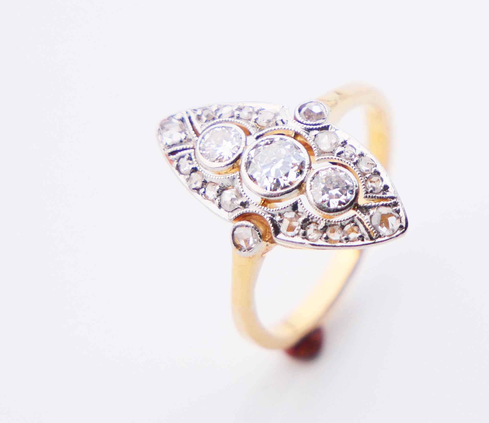 Antiker Ring 1 ctw Diamanten massiv 18K Gelbgold Platin Ø US 3.75/ 2.6gr im Angebot 3