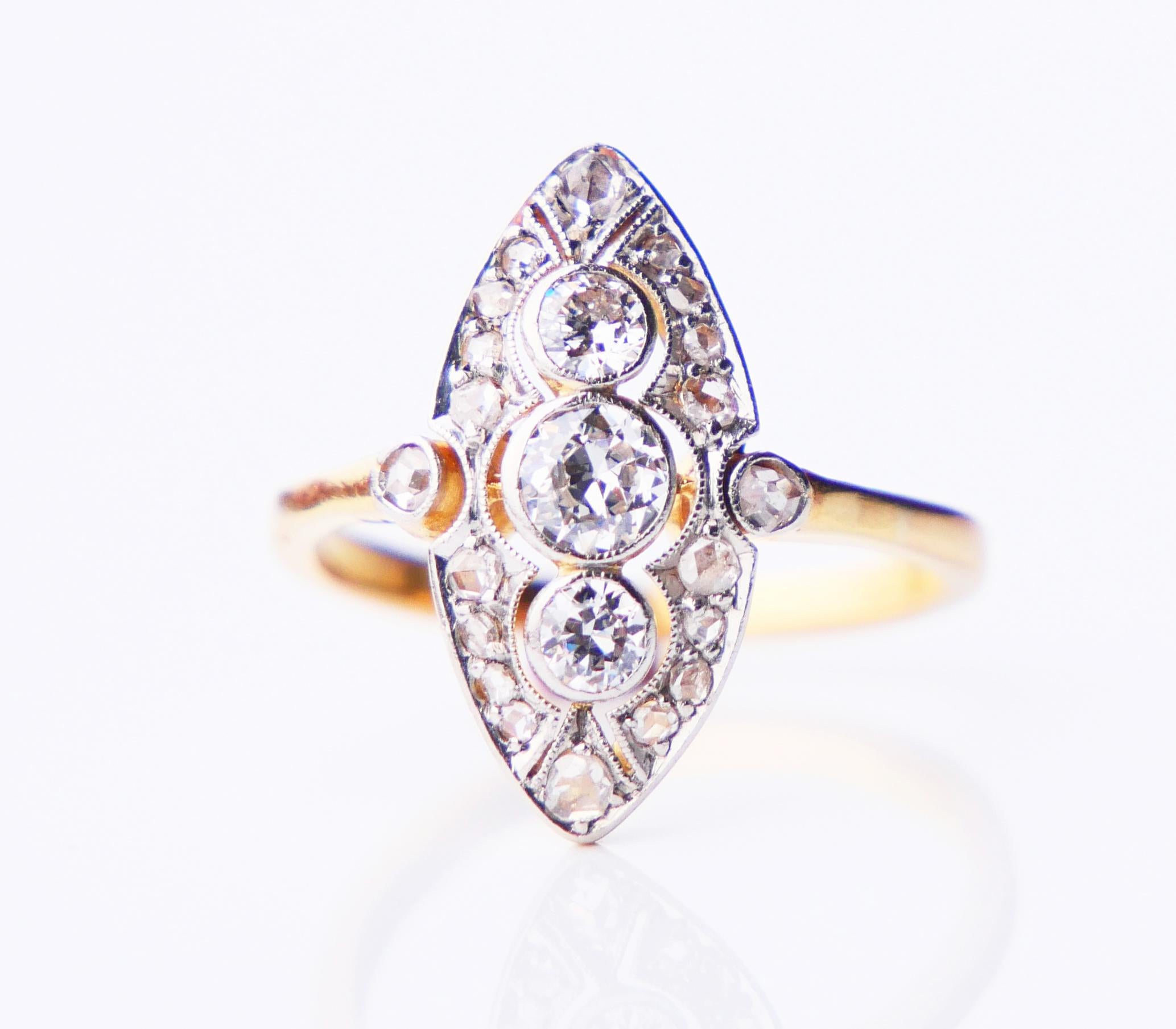 Antiker Ring 1 ctw Diamanten massiv 18K Gelbgold Platin Ø US 3.75/ 2.6gr im Angebot 4