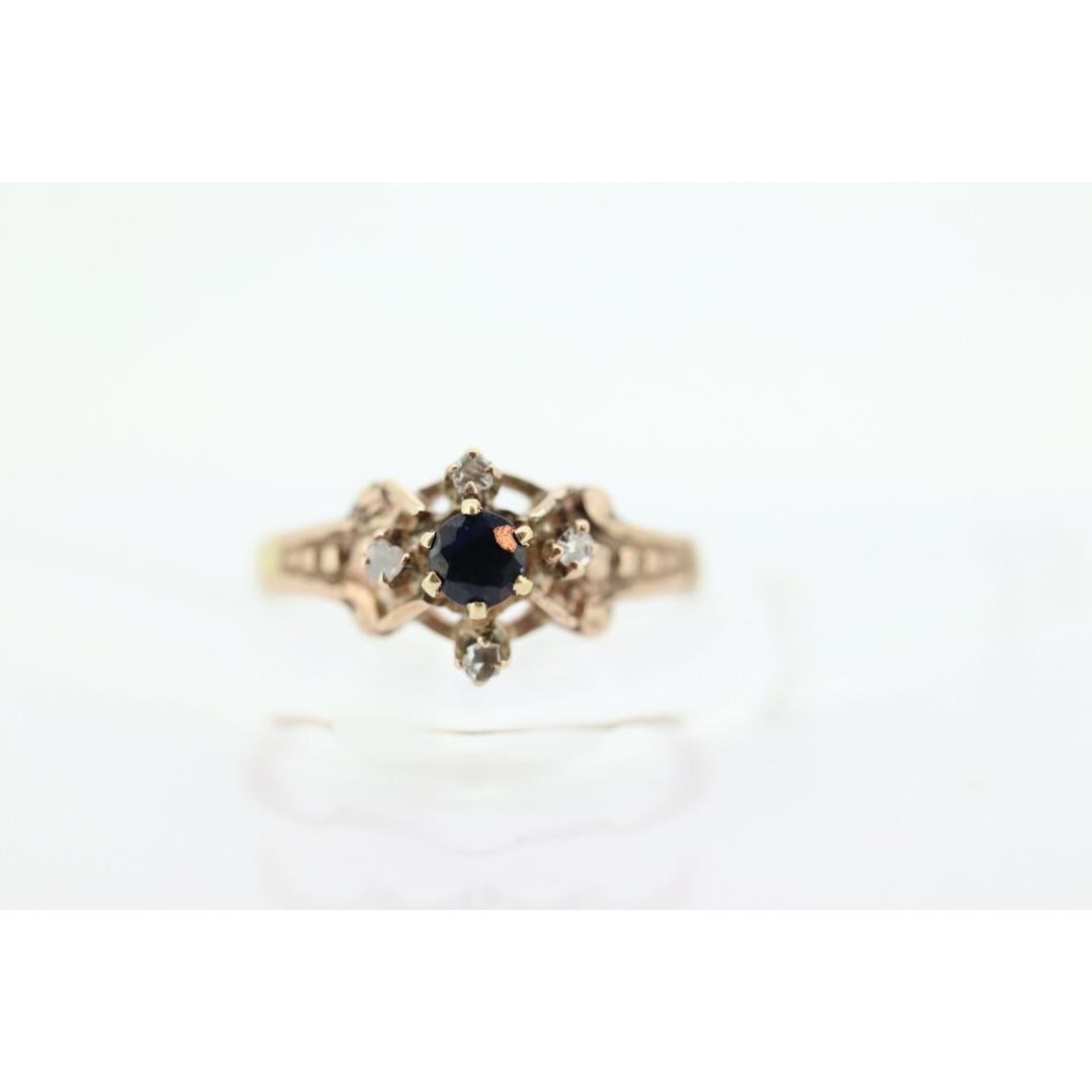 Antique ring. 10k diamond and sapphire Halo ring.10k victorian diamond buttercup In Good Condition For Sale In Port Charlotte, FL