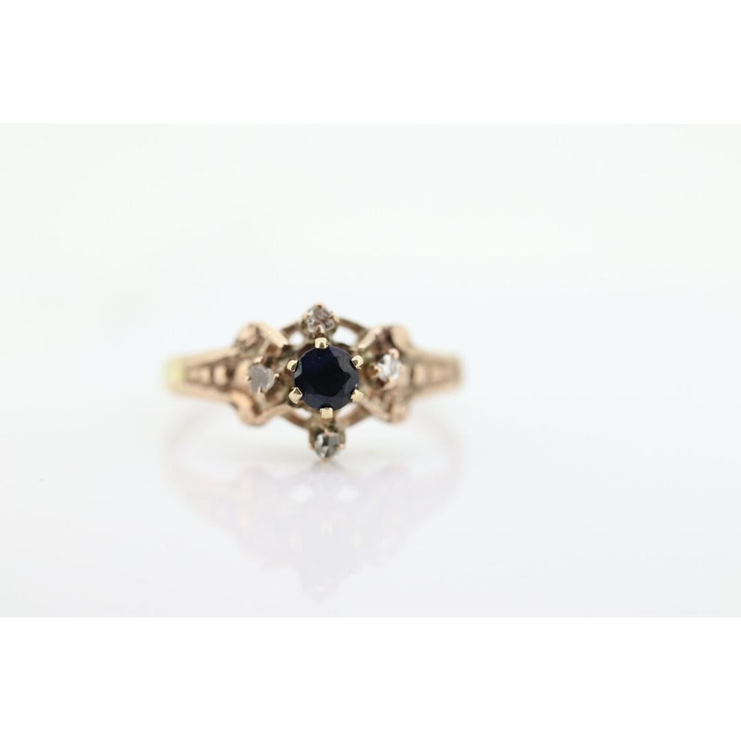 Women's Antique ring. 10k diamond and sapphire Halo ring.10k victorian diamond buttercup For Sale