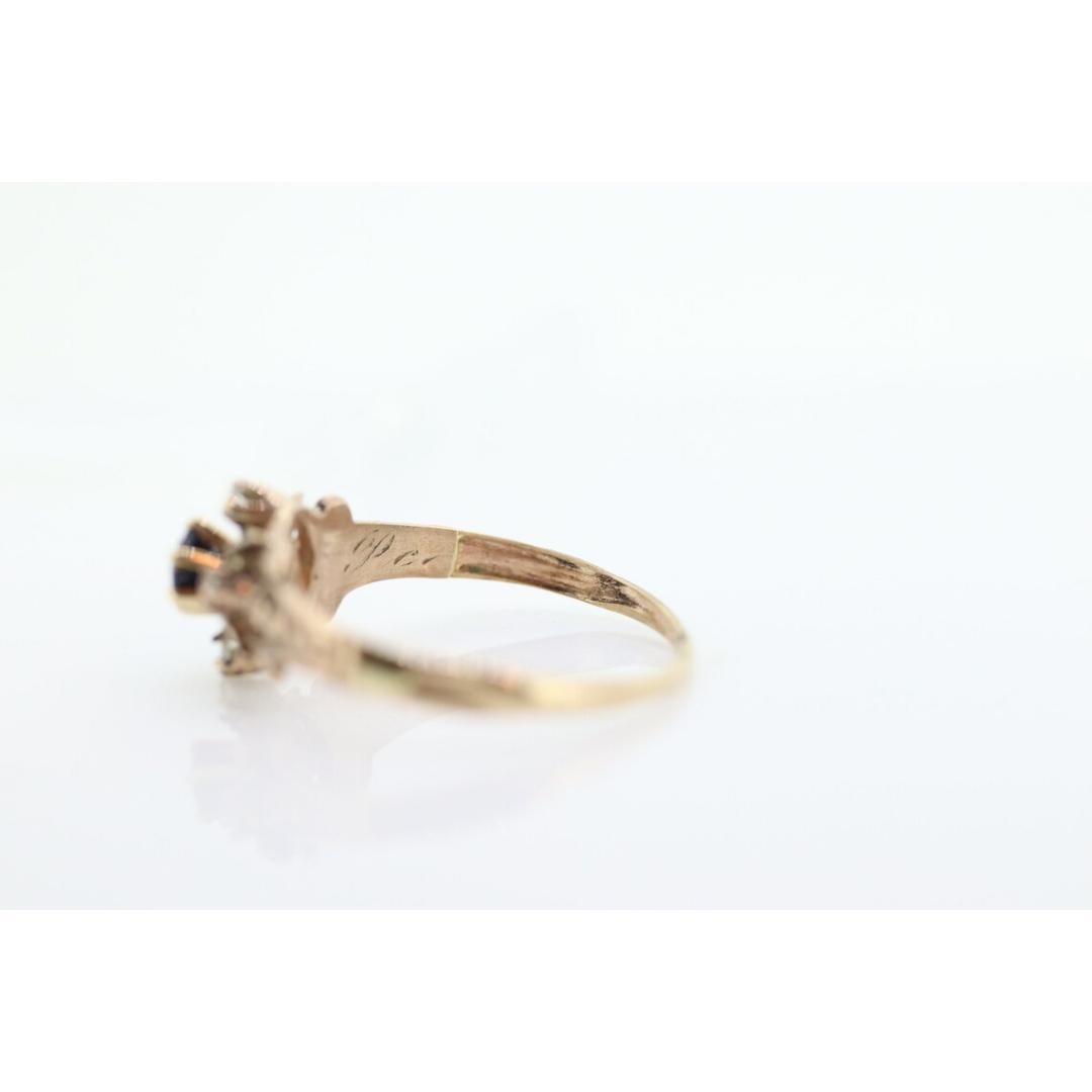 Antique ring. 10k diamond and sapphire Halo ring.10k victorian diamond buttercup For Sale 2
