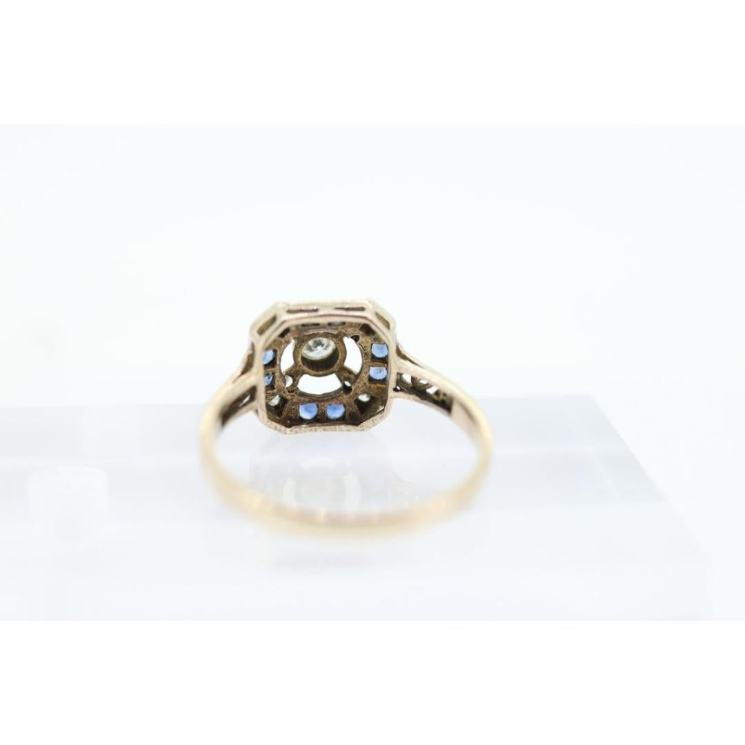 Antique ring. 10k diamond and sapphire shield ring. 10k White Gold Art Deco For Sale 4