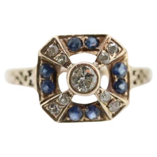 Antique ring. 10k diamond and sapphire shield ring. 10k White Gold Art Deco