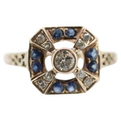 Antique ring. 10k diamond and sapphire shield ring. 10k White Gold Art Deco