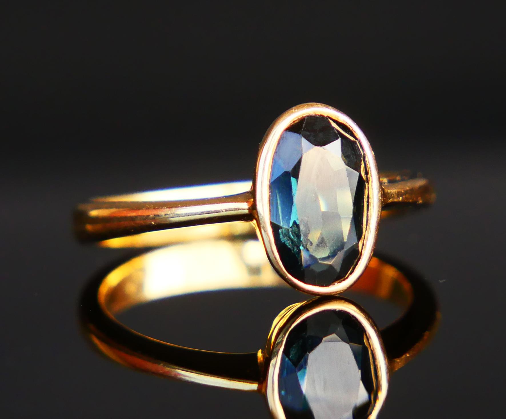 Antique Ring 1.25 ct. natural Blue/Green Spinel solid 18K Gold ØUS4 / 2.7gr For Sale 6