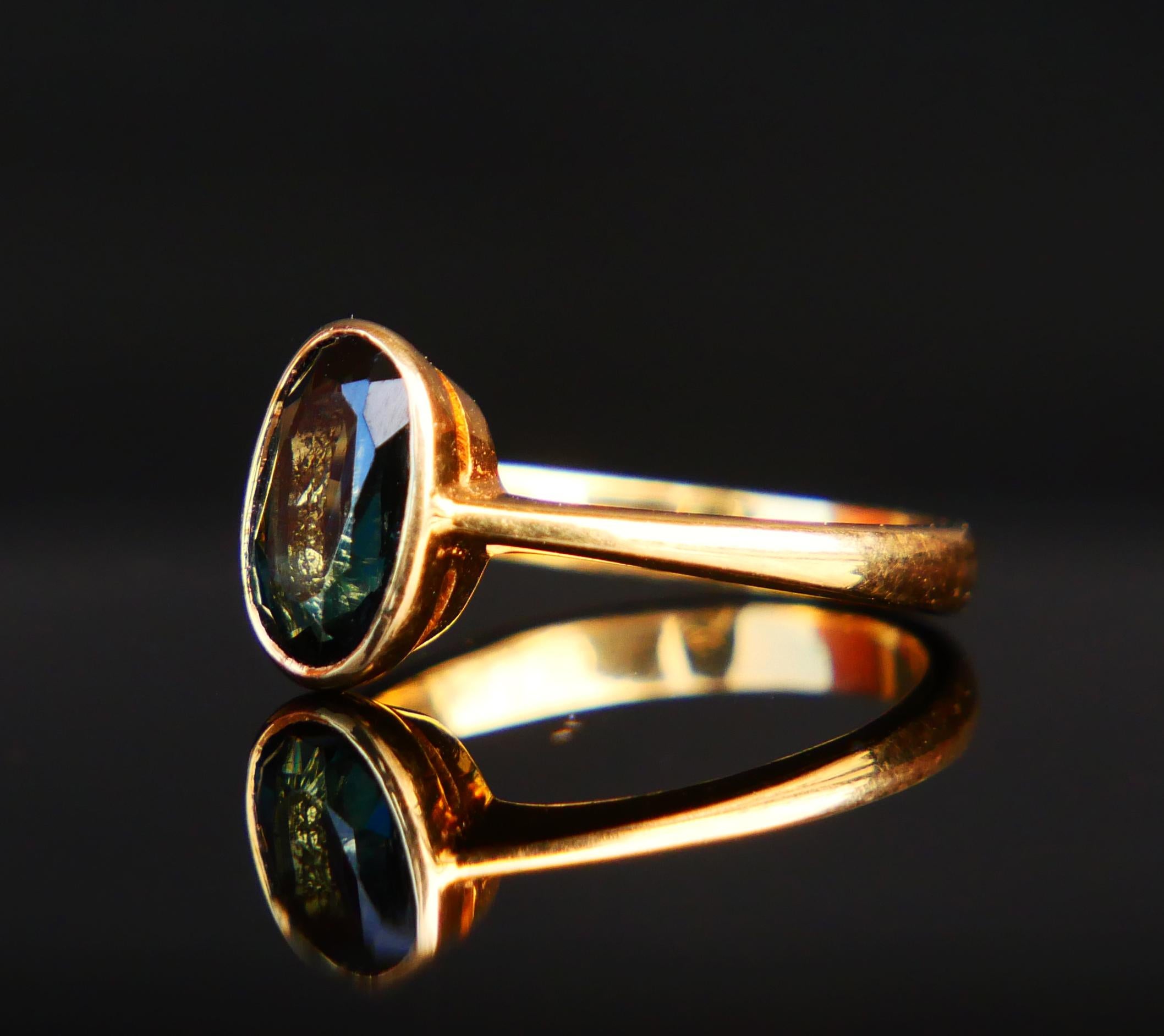 Antique Ring 1.25 ct. natural Blue/Green Spinel solid 18K Gold ØUS4 / 2.7gr For Sale 7