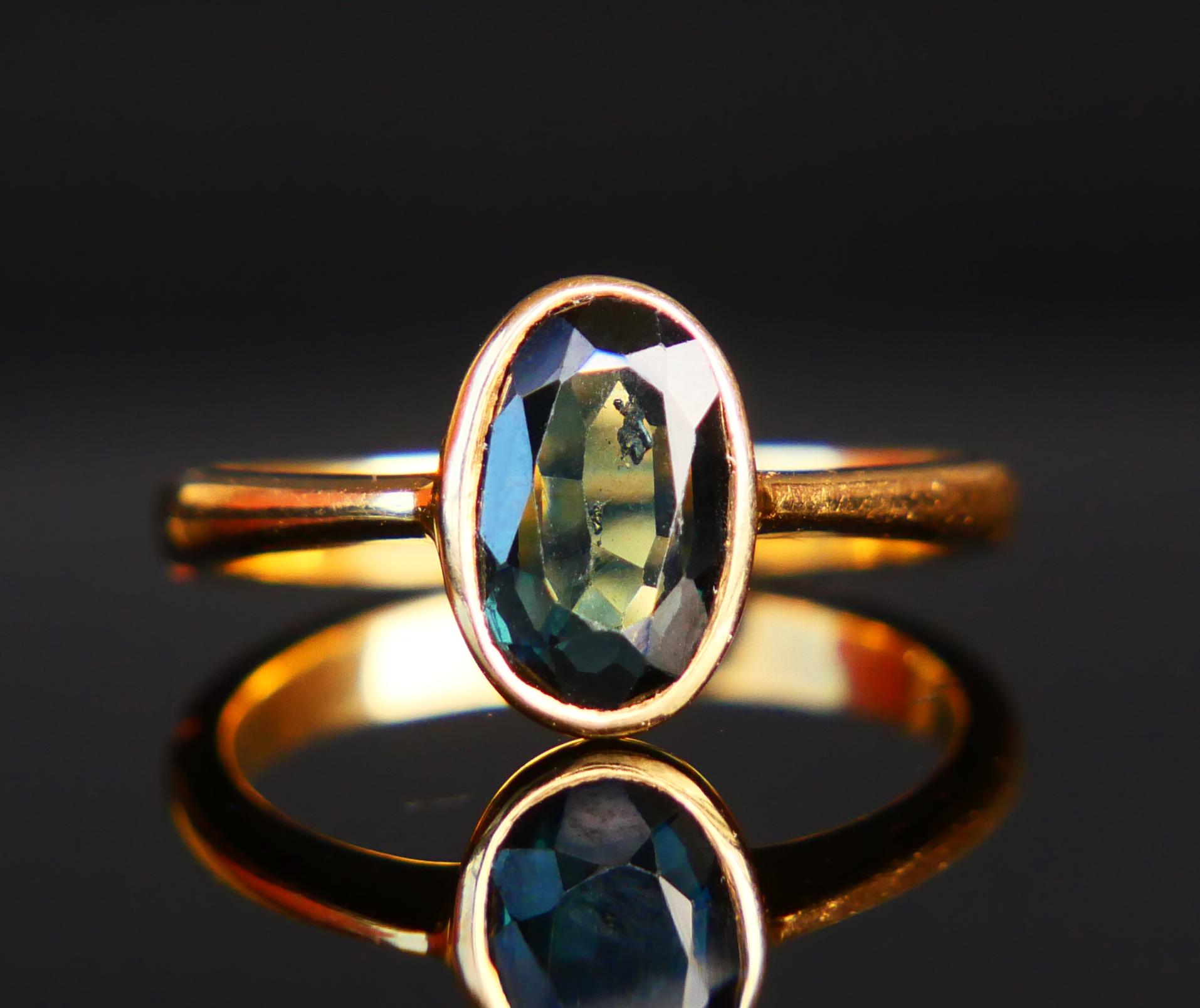 Antique Ring 1.25 ct. natural Blue/Green Spinel solid 18K Gold ØUS4 / 2.7gr For Sale 3