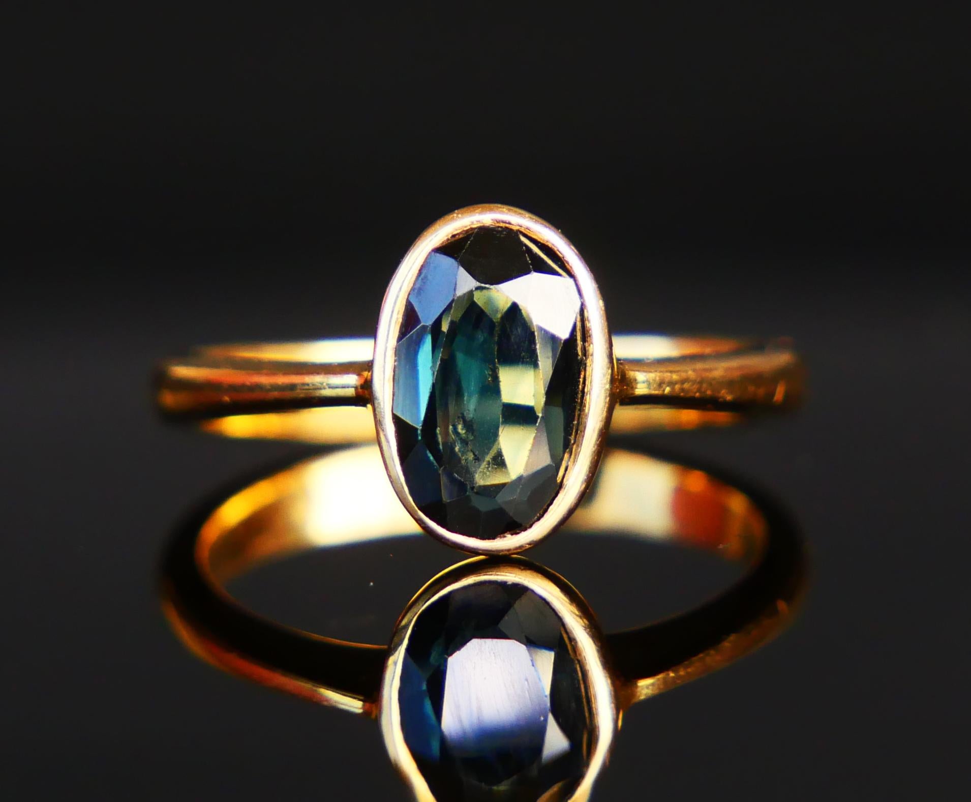 Antique Ring 1.25 ct. natural Blue/Green Spinel solid 18K Gold ØUS4 / 2.7gr For Sale 4