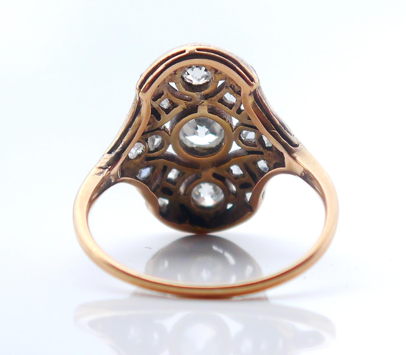 Antique Ring 1.25 ctw Diamonds solid 14K Yellow Gold Silver ØUS6.5/ 2.4gr For Sale 5
