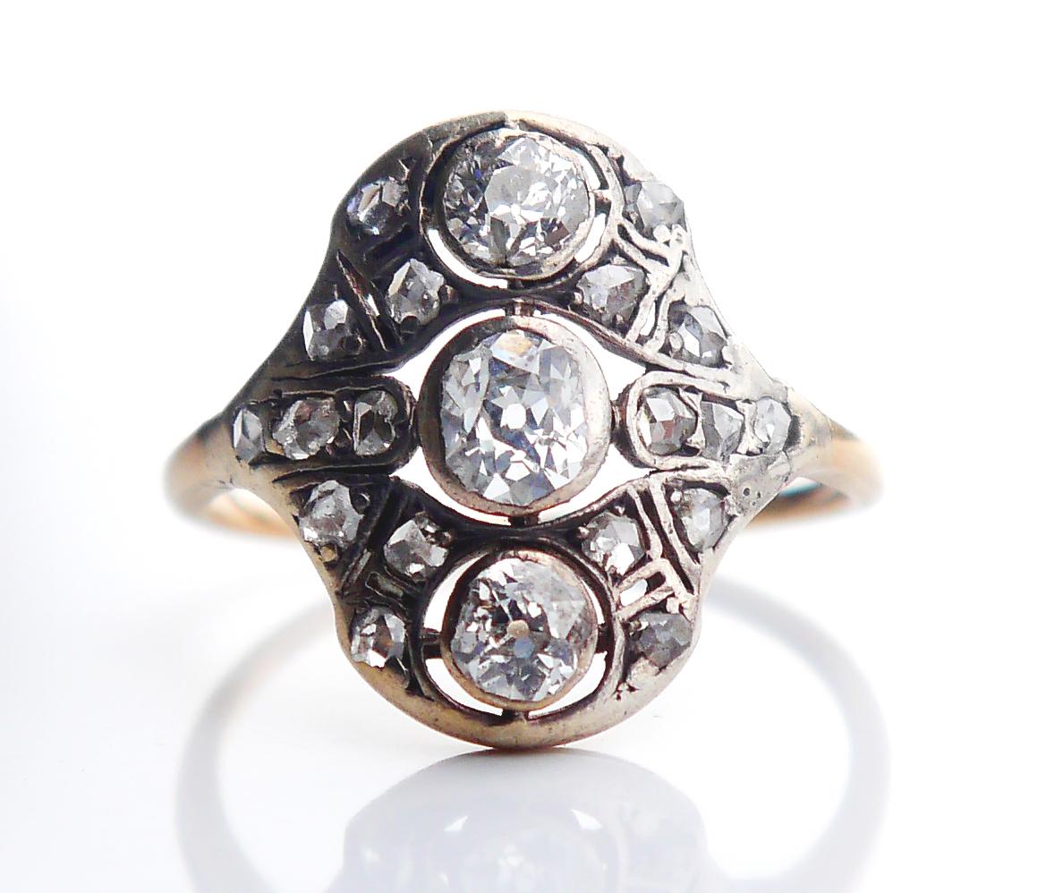 Antique Ring 1.25 ctw Diamonds solid 14K Yellow Gold Silver ØUS6.5/ 2.4gr For Sale 7