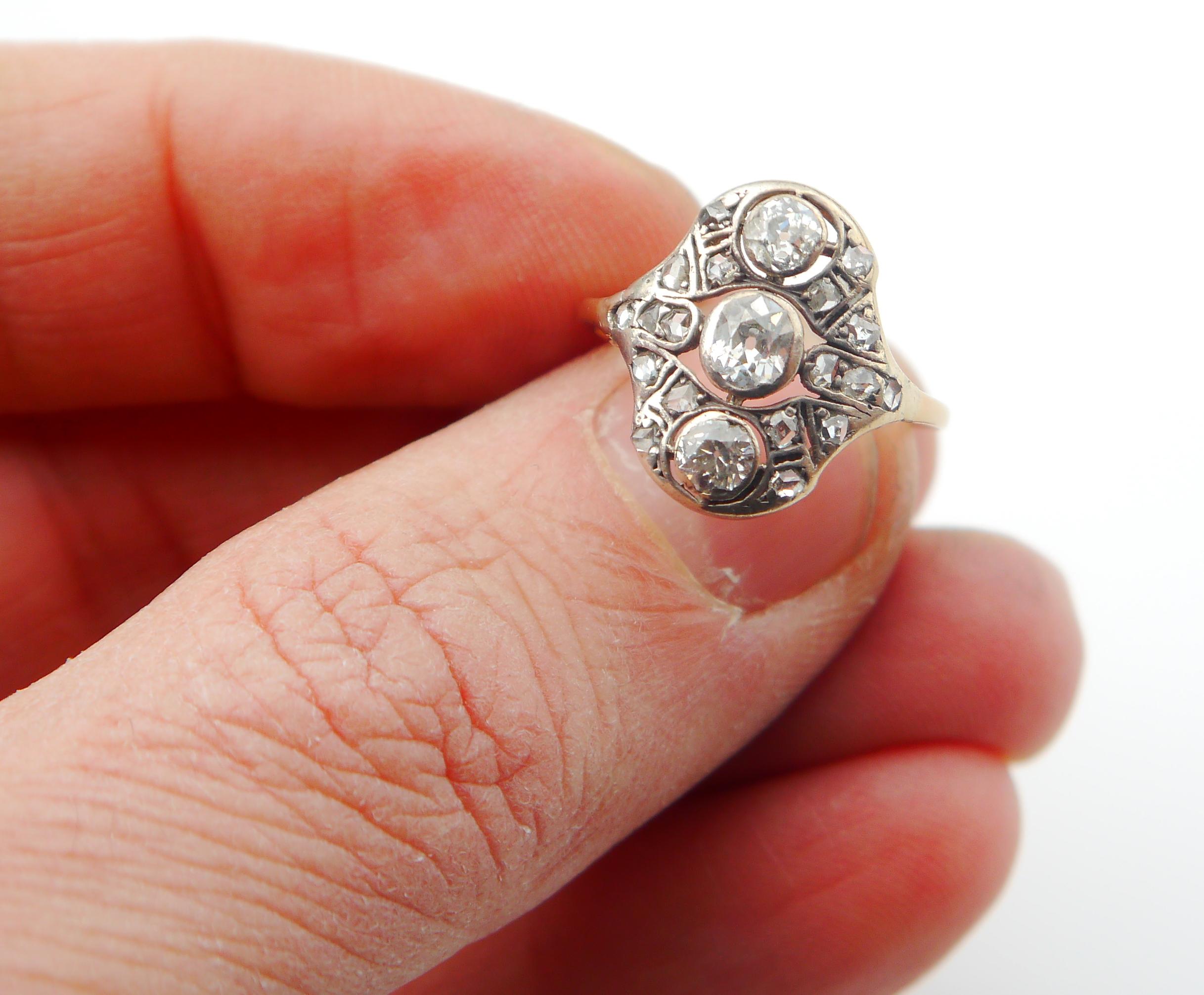 Antique Ring 1.25 ctw Diamonds solid 14K Yellow Gold Silver ØUS6.5/ 2.4gr For Sale 8