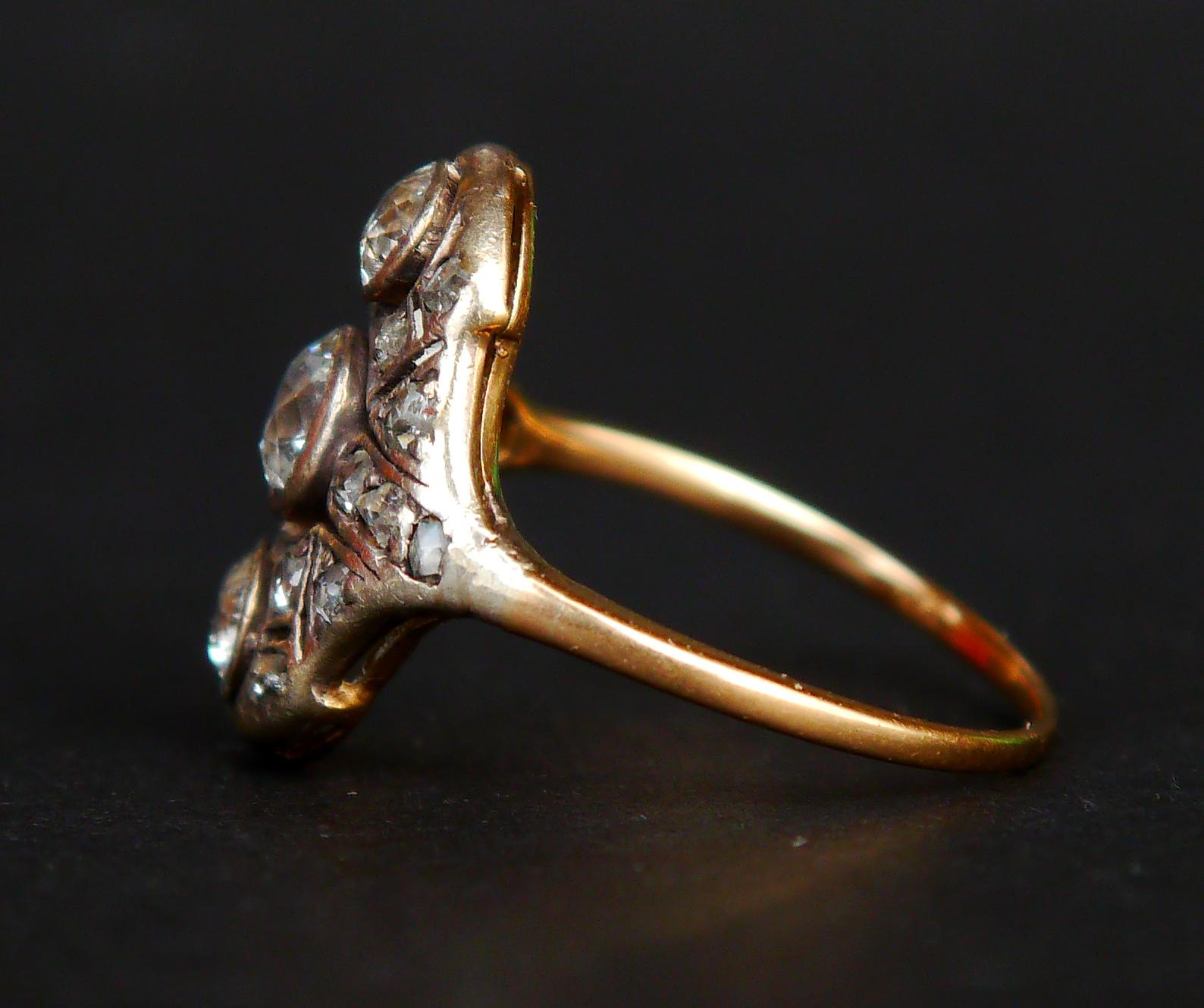 Women's Antique Ring 1.25 ctw Diamonds solid 14K Yellow Gold Silver ØUS6.5/ 2.4gr For Sale
