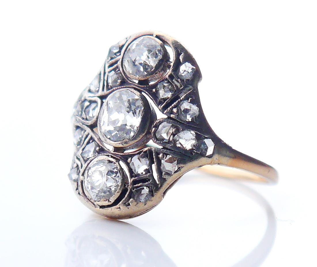 Antique Ring 1.25 ctw Diamonds solid 14K Yellow Gold Silver ØUS6.5/ 2.4gr For Sale 4