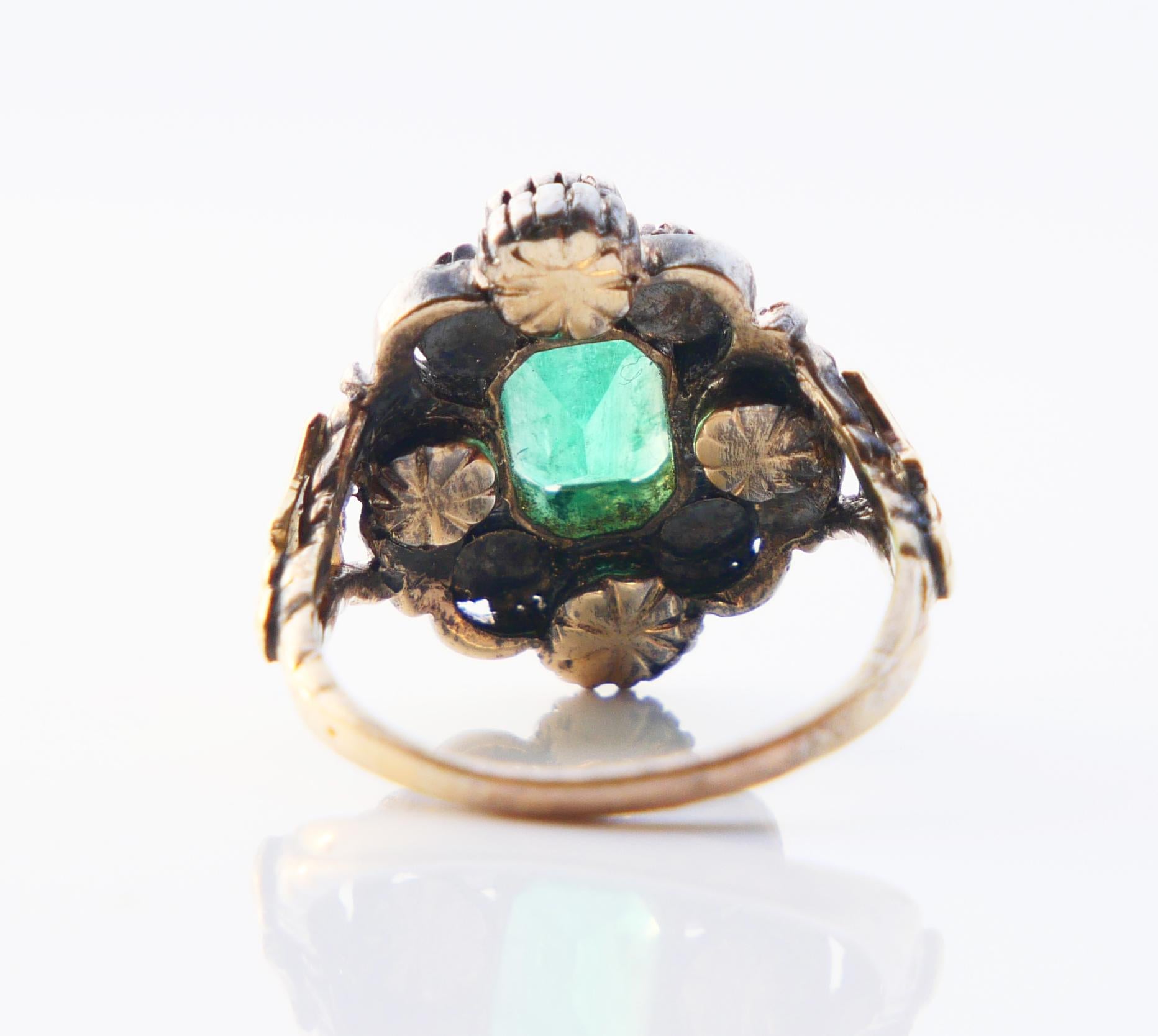 Antique Ring 1.25ct Emerald 0.5ctw Diamonds solid 18K Gold Silver ØUS4.5 /5.35gr For Sale 5