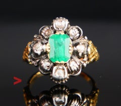 Antique Ring 1.25ct Emerald 0.5ctw Diamonds solid 18K Gold Silver ØUS4.5 /5.35gr
