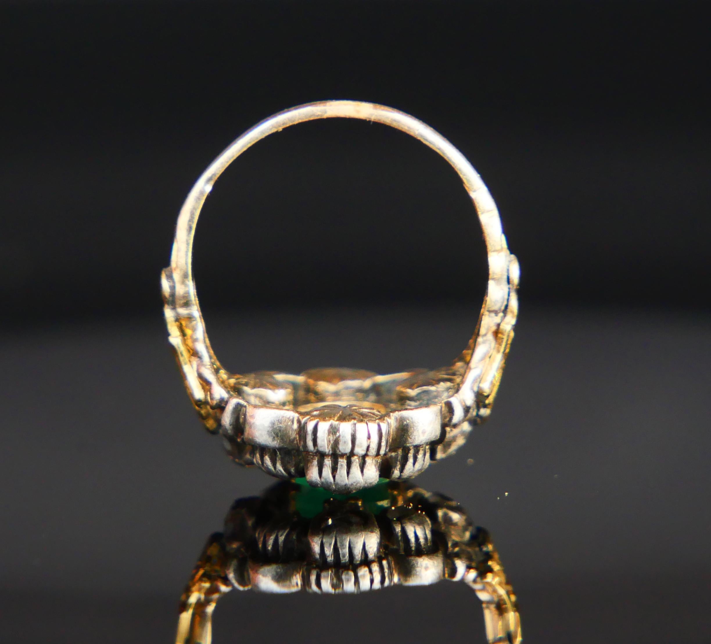 Antique Ring 1.25ct Emerald 0.5ctw Diamonds solid 18K Gold Silver ØUS4.5 /5.35gr For Sale 1