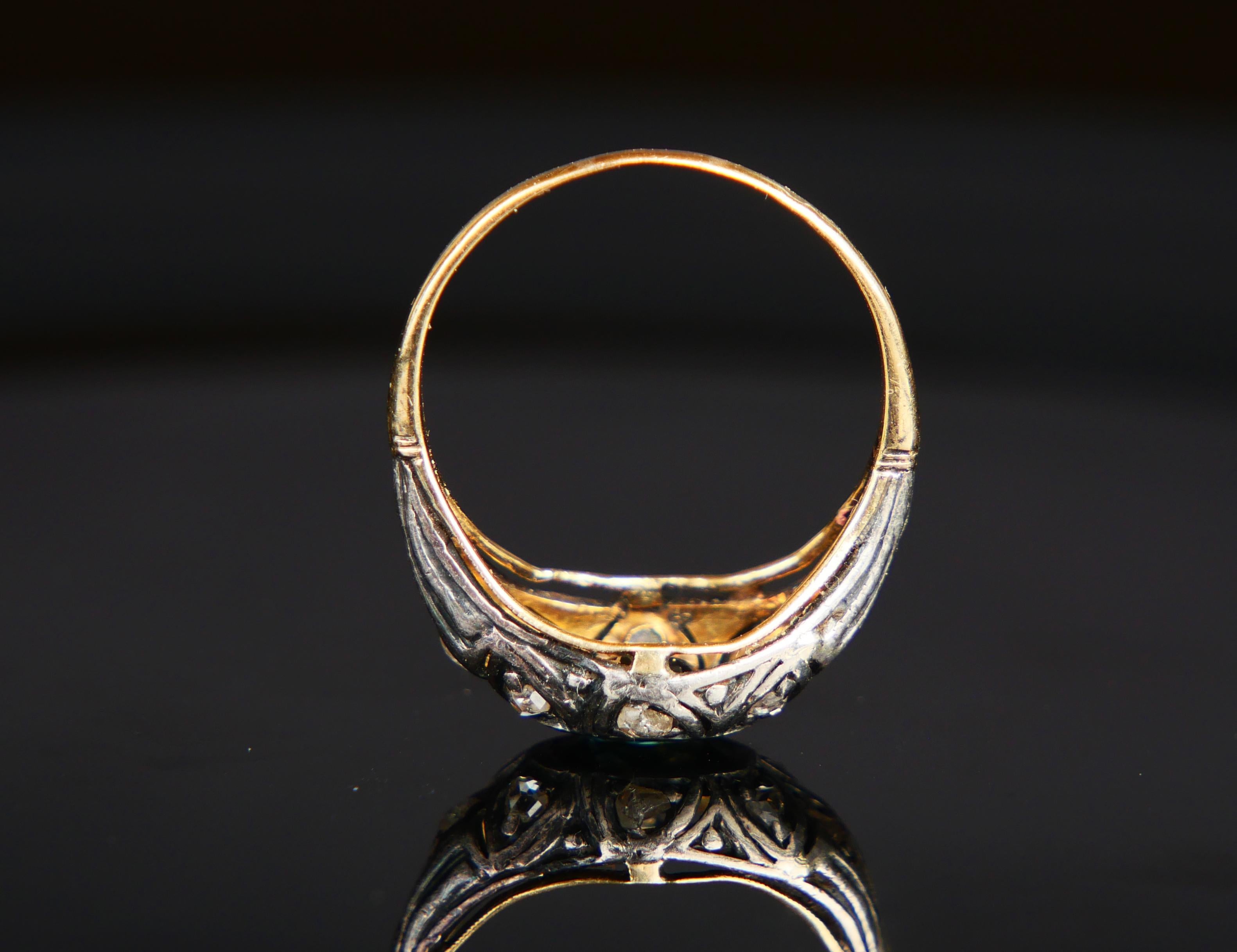 Antique Ring 1.25ct natural Sapphire Diamonds solid 18K Gold Silver Ø7.5US/2.5gr For Sale 7