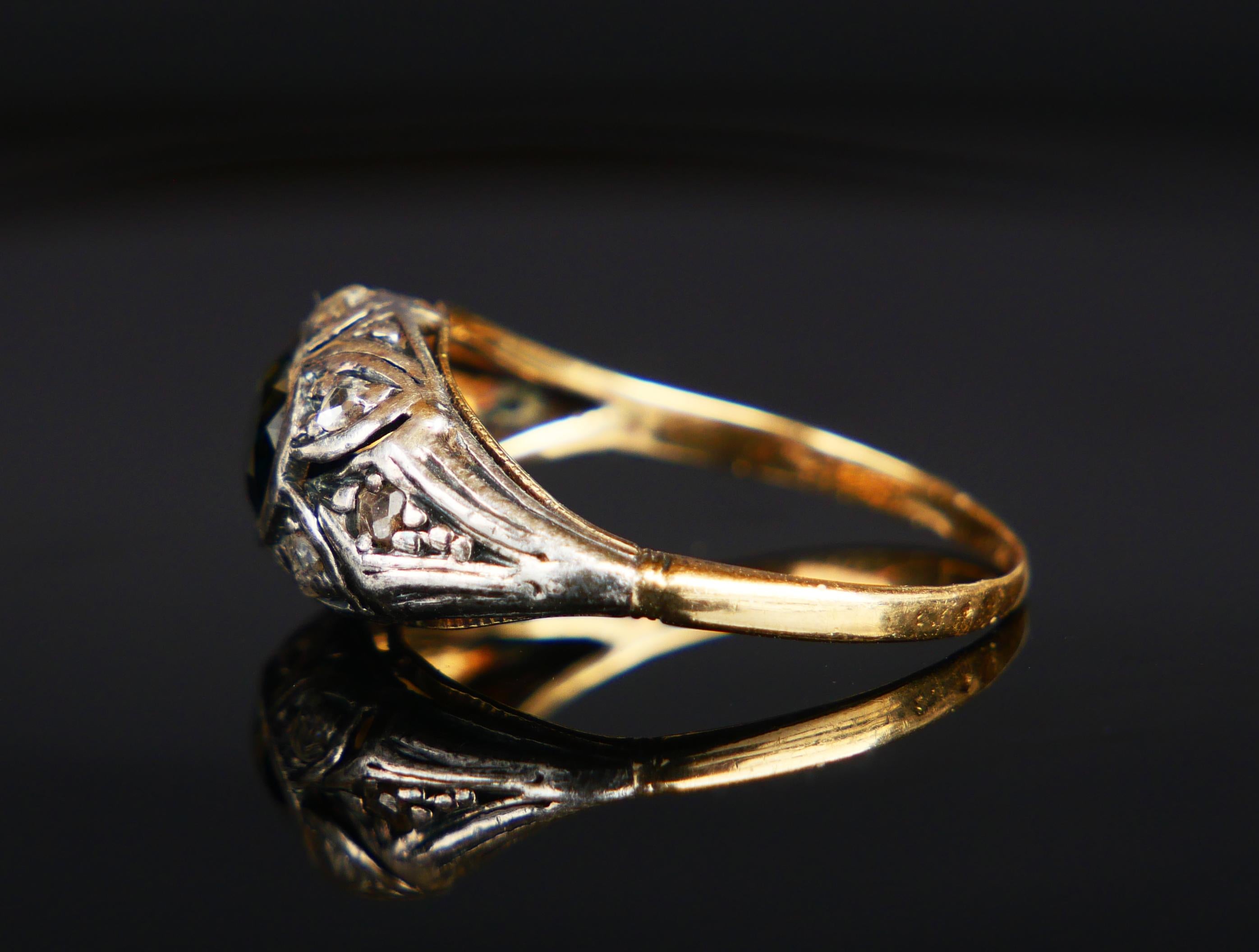 Antique Ring 1.25ct natural Sapphire Diamonds solid 18K Gold Silver Ø7.5US/2.5gr For Sale 9