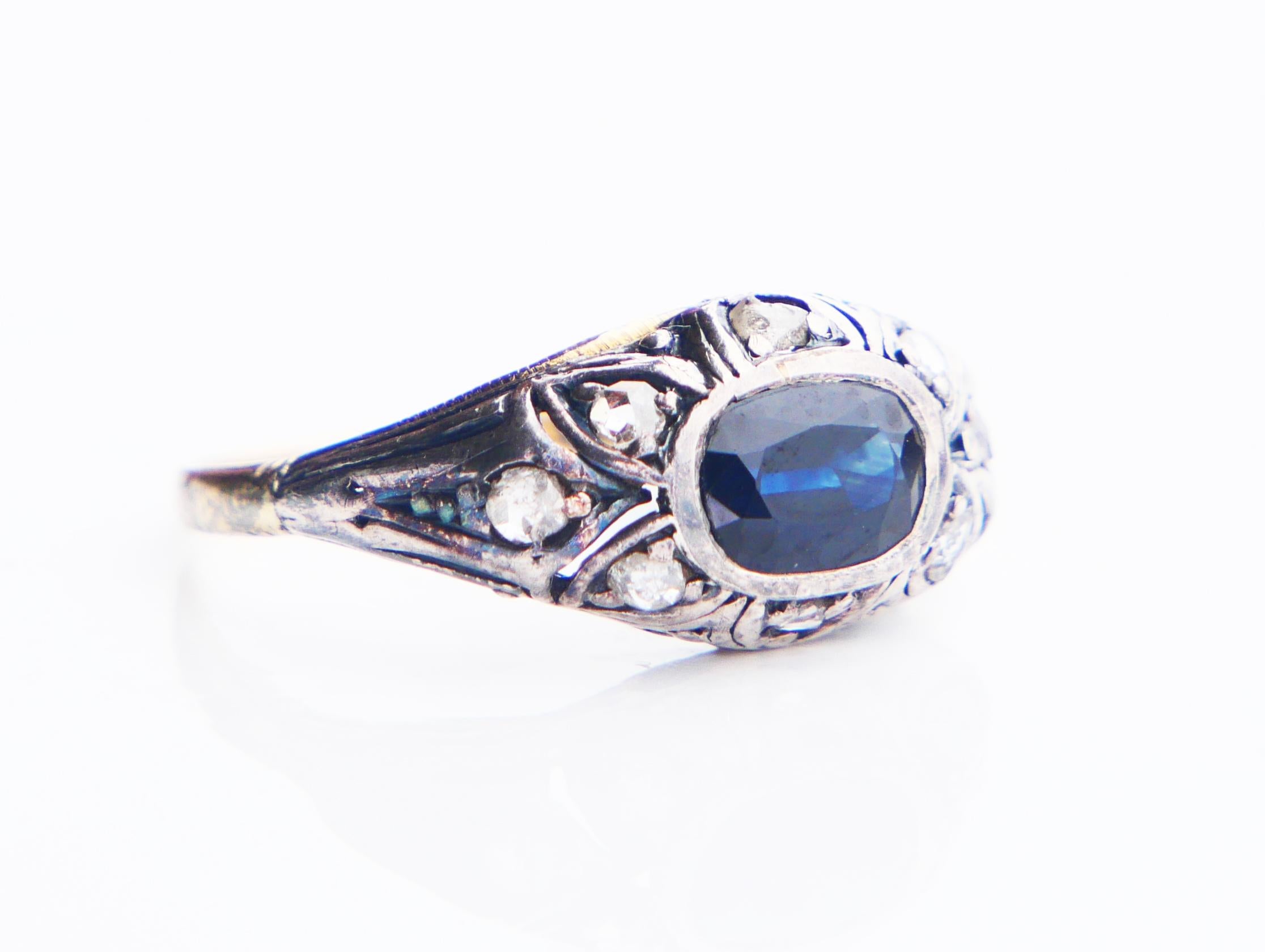 Antique Ring 1.25ct natural Sapphire Diamonds solid 18K Gold Silver Ø7.5US/2.5gr For Sale 2