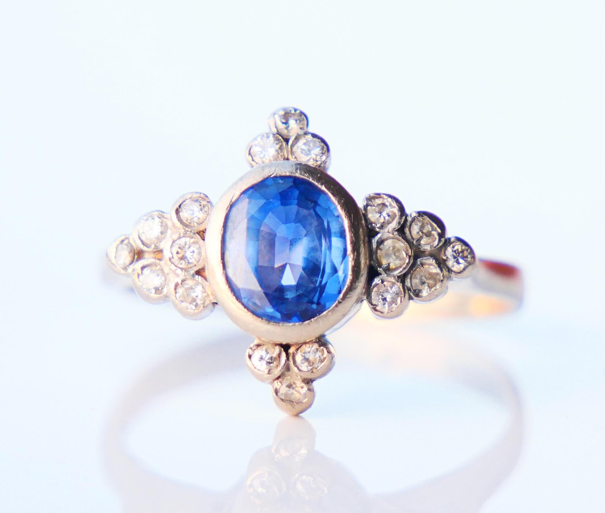 Antique Ring 1.2ct Cornflower Sapphire 0.6ct Diamonds 18K White Gold Ø6.5US/5.4g For Sale 5