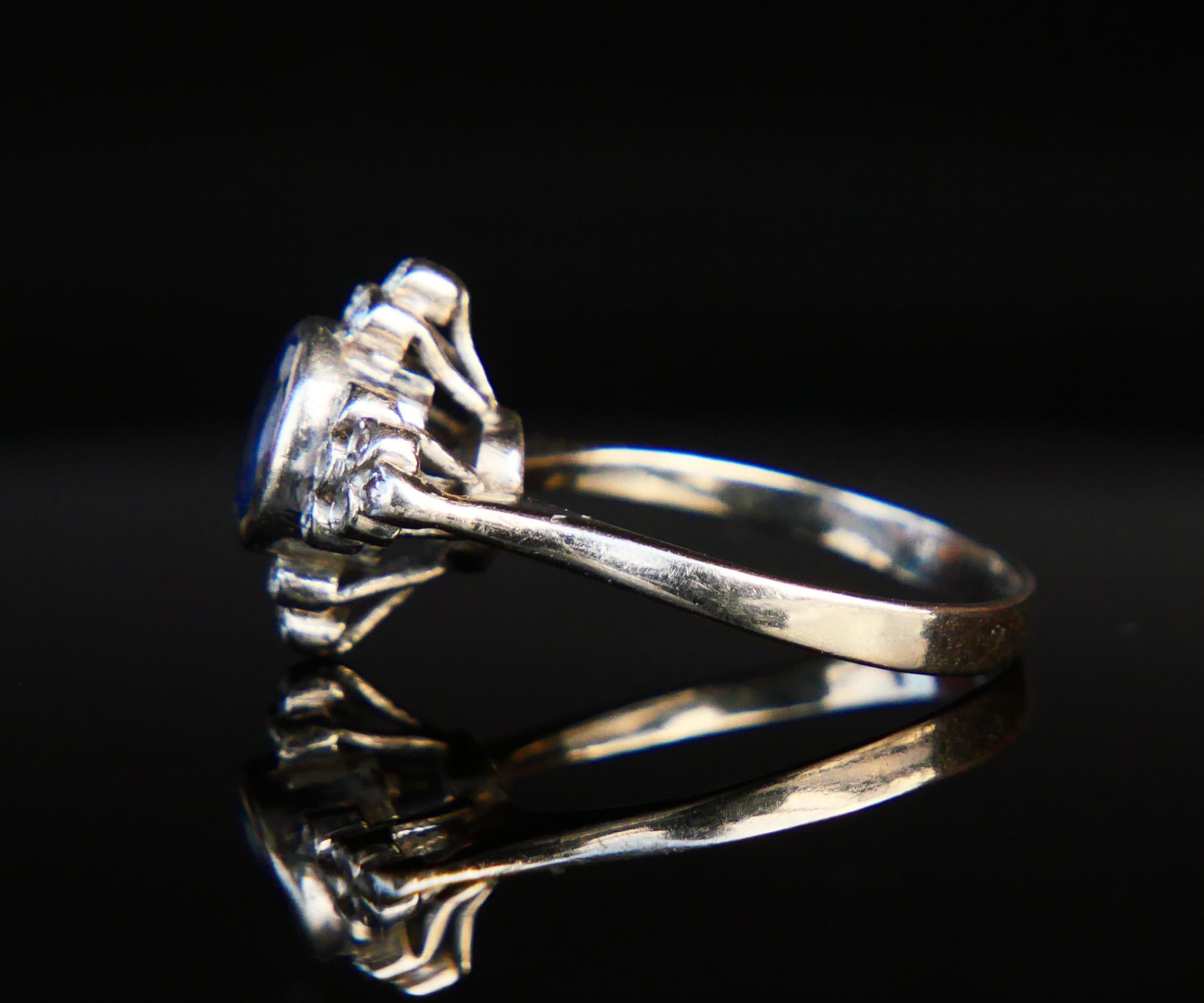 Women's Antique Ring 1.2ct Cornflower Sapphire 0.6ct Diamonds 18K White Gold Ø6.5US/5.4g For Sale