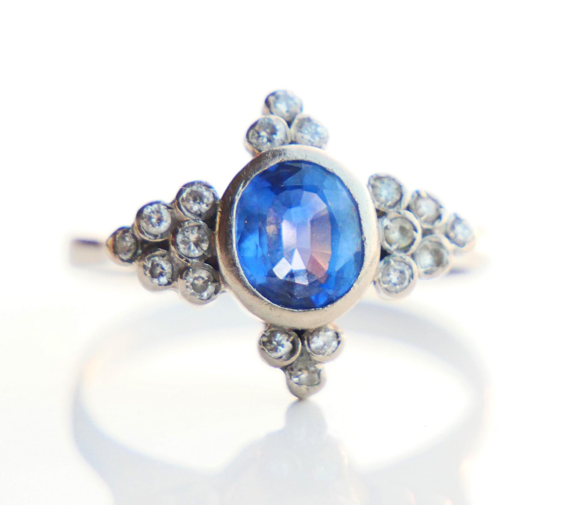 Antique Ring 1.2ct Cornflower Sapphire 0.6ct Diamonds 18K White Gold Ø6.5US/5.4g For Sale 3