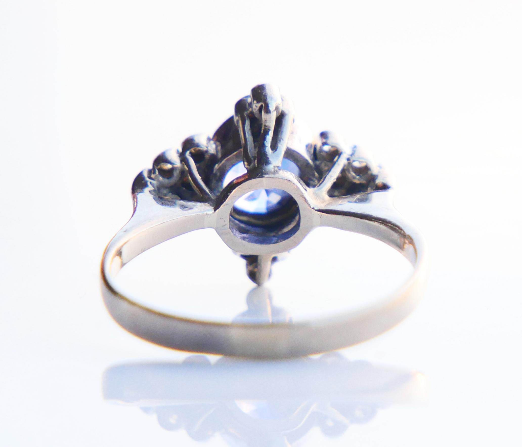 Antique Ring 1.2ct Cornflower Sapphire 0.6ct Diamonds 18K White Gold Ø6.5US/5.4g For Sale 4