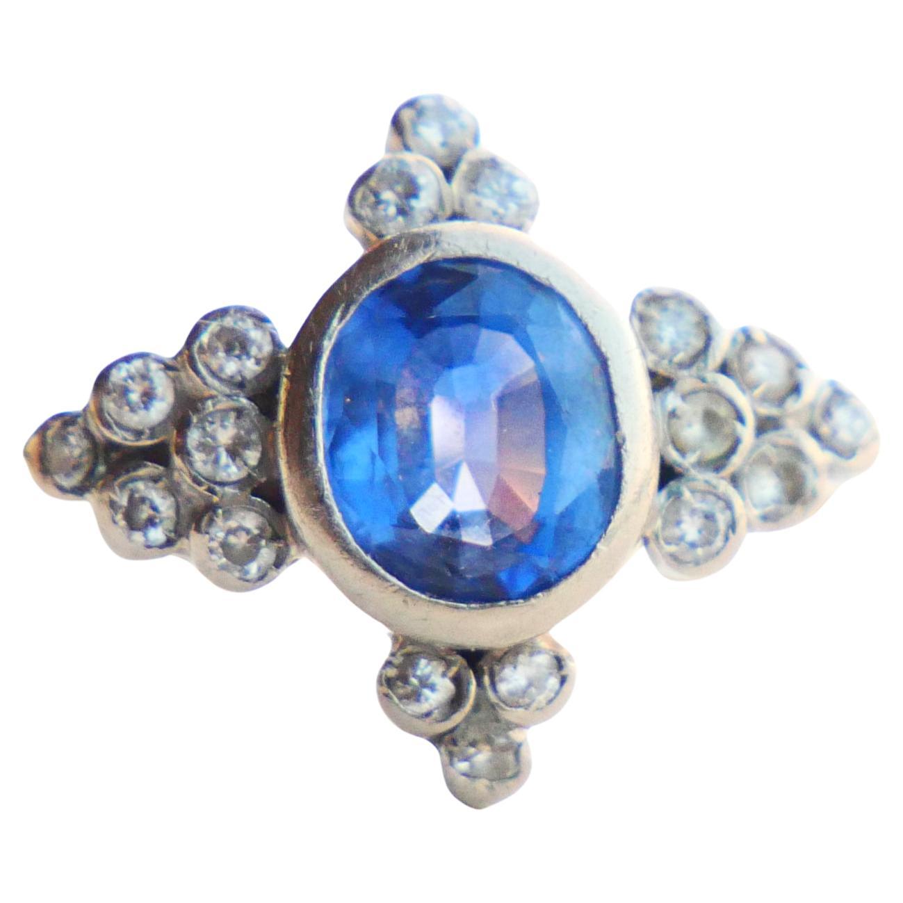 Antique Ring 1.2ct Cornflower Sapphire 0.6ct Diamonds 18K White Gold Ø6.5US/5.4g For Sale