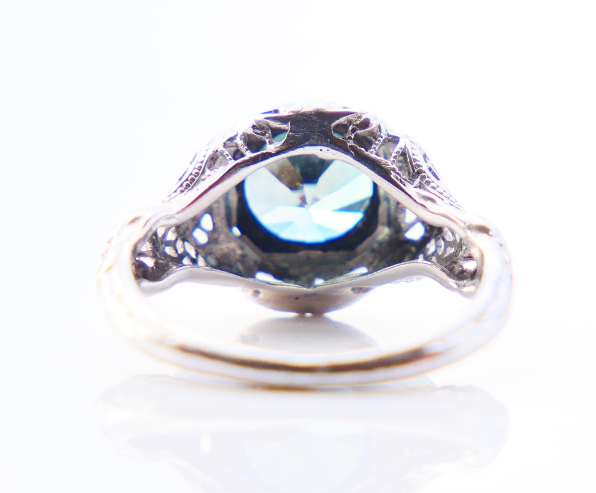 Antique Ring 1.75ct natural Blue-Green Zircon solid 18K White Gold ØUS3.5 /2.8gr For Sale 5