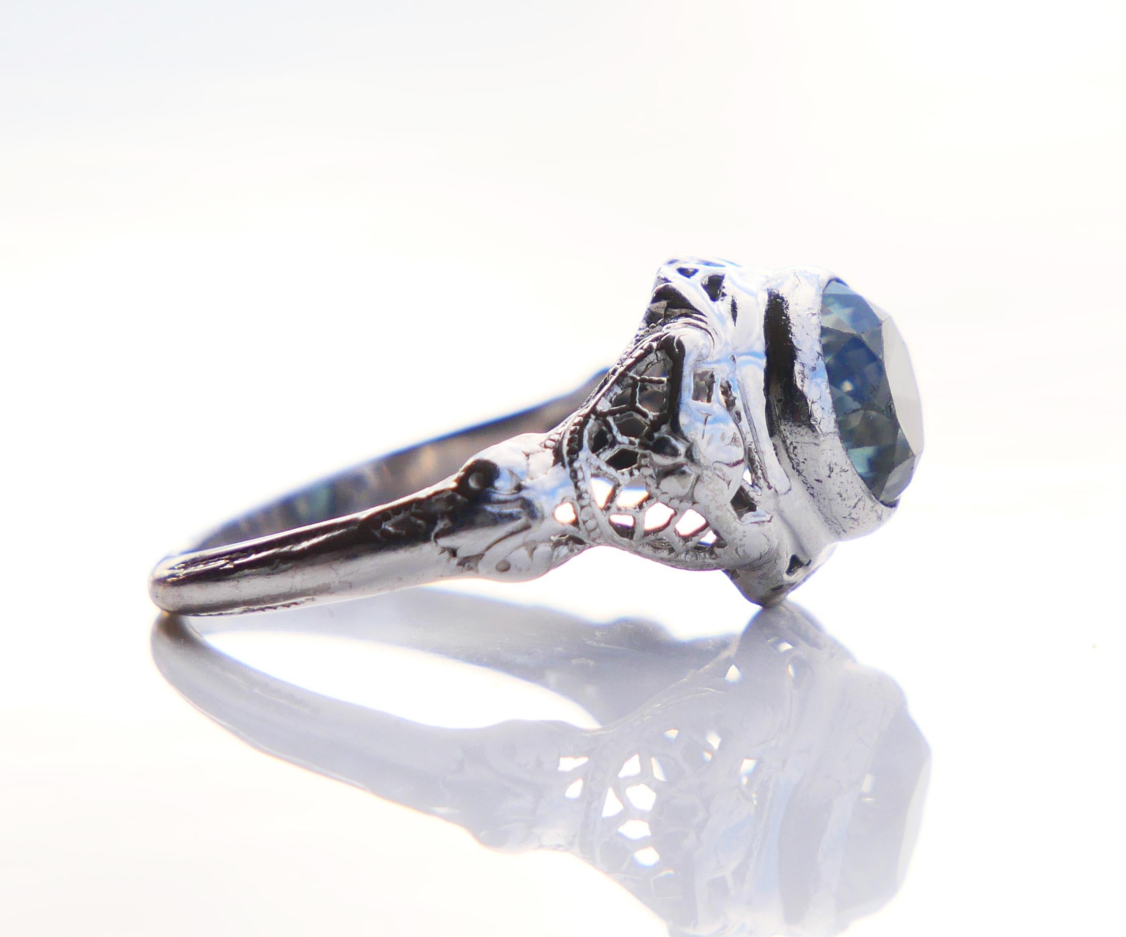 Antique Ring 1.75ct natural Blue-Green Zircon solid 18K White Gold ØUS3.5 /2.8gr For Sale 6