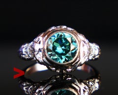 Anello antico 1,75ct Zircone blu-verde naturale in oro bianco 18K ØUS3.5 /2.8gr