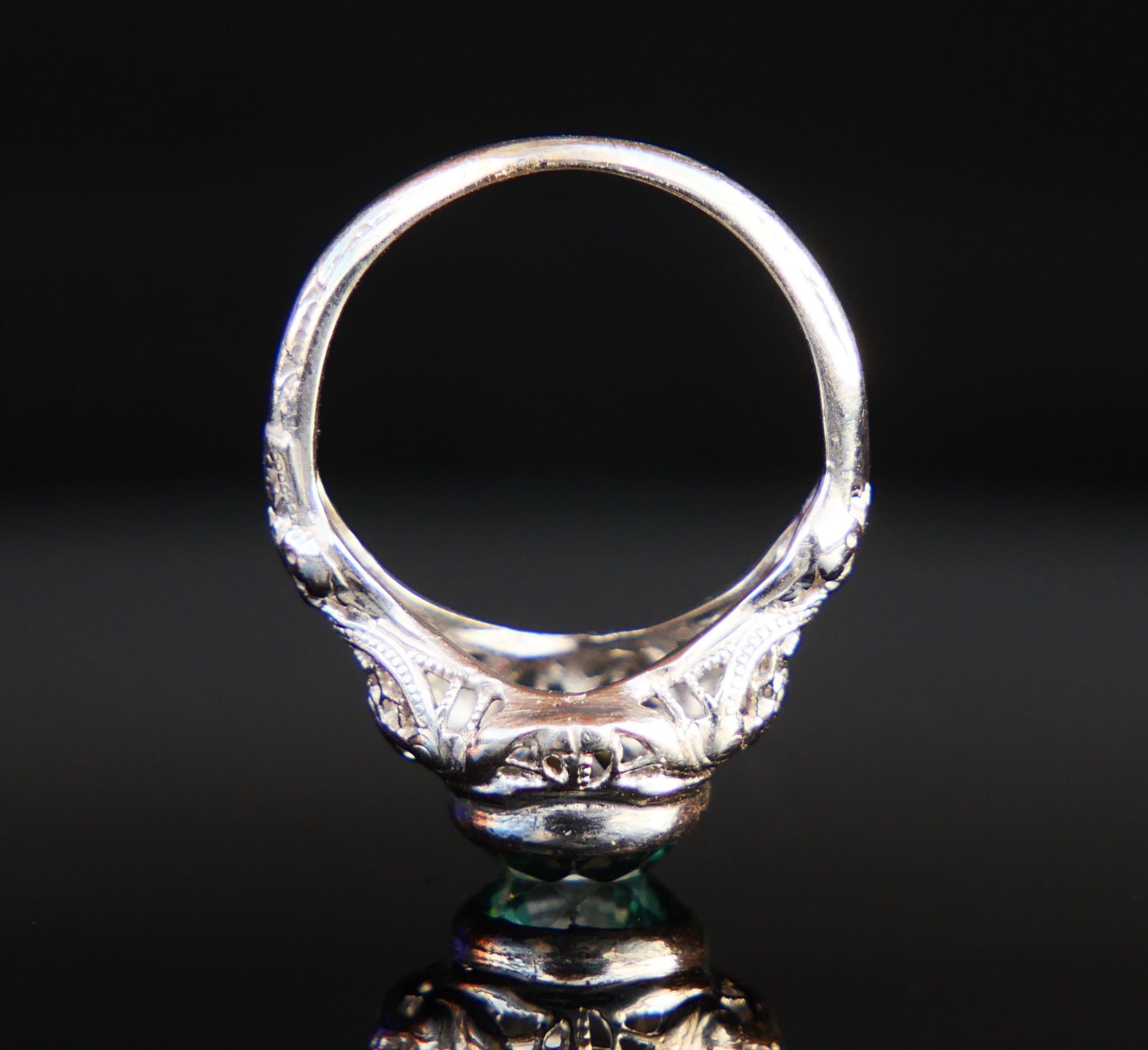 Women's Antique Ring 1.75ct natural Blue-Green Zircon solid 18K White Gold ØUS3.5 /2.8gr For Sale