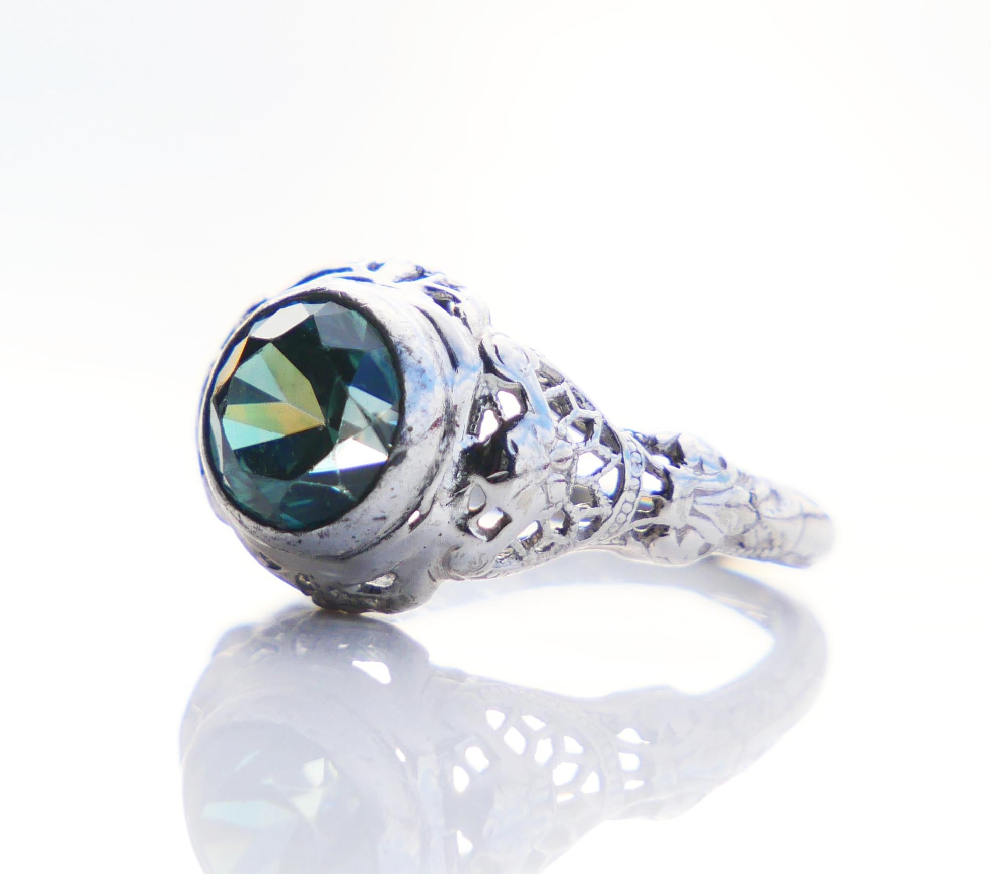 Antique Ring 1.75ct natural Blue-Green Zircon solid 18K White Gold ØUS3.5 /2.8gr For Sale 4