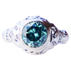 Antiker Ring 1.75ct natürlicher Blau-Grüner Zirkon massiv 18K Weißgold ØUS3.5 /2.8gr