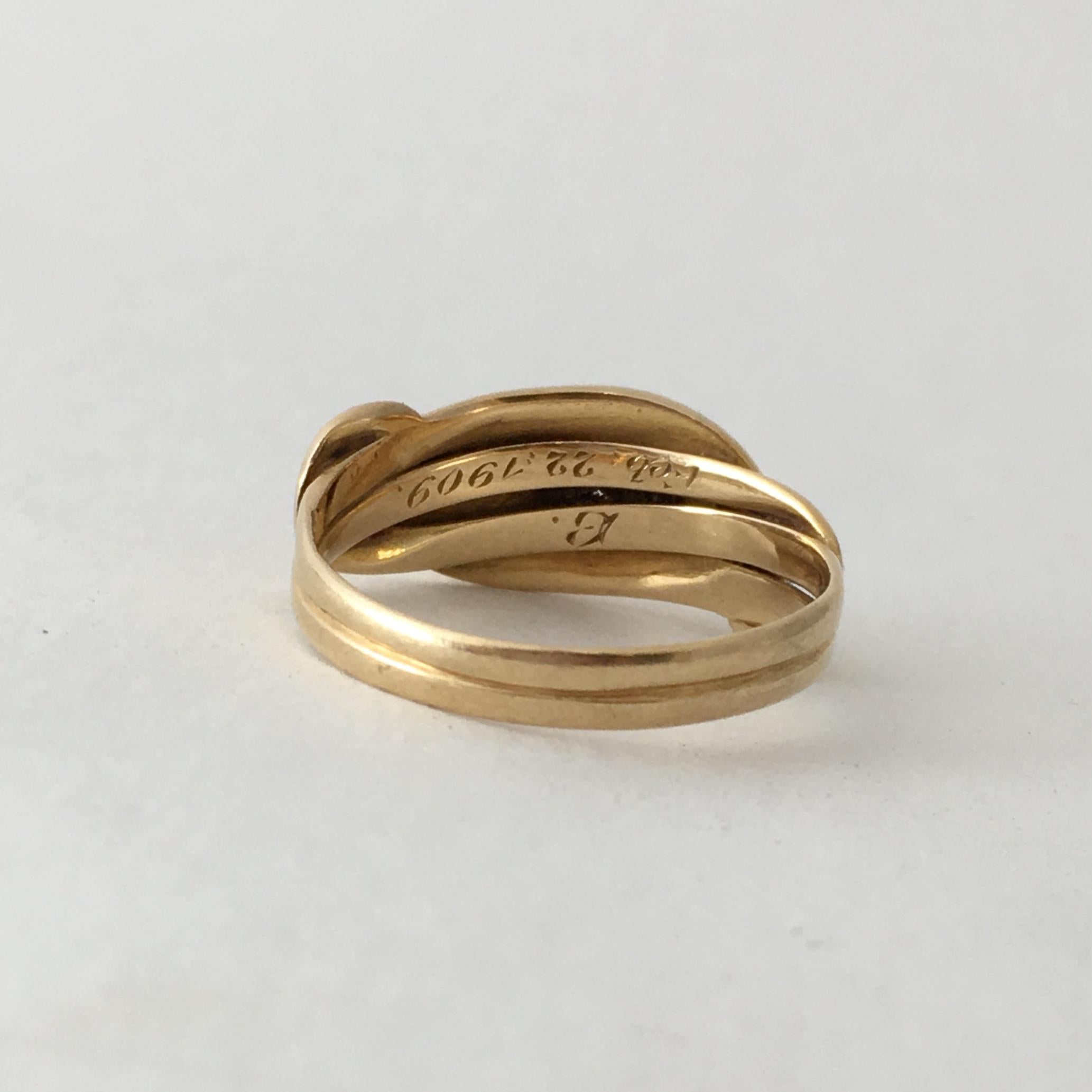 Antique Ring 18 Carat Gold Snake Jewelry Edwardian Love Token Vintage Serpent For Sale 1