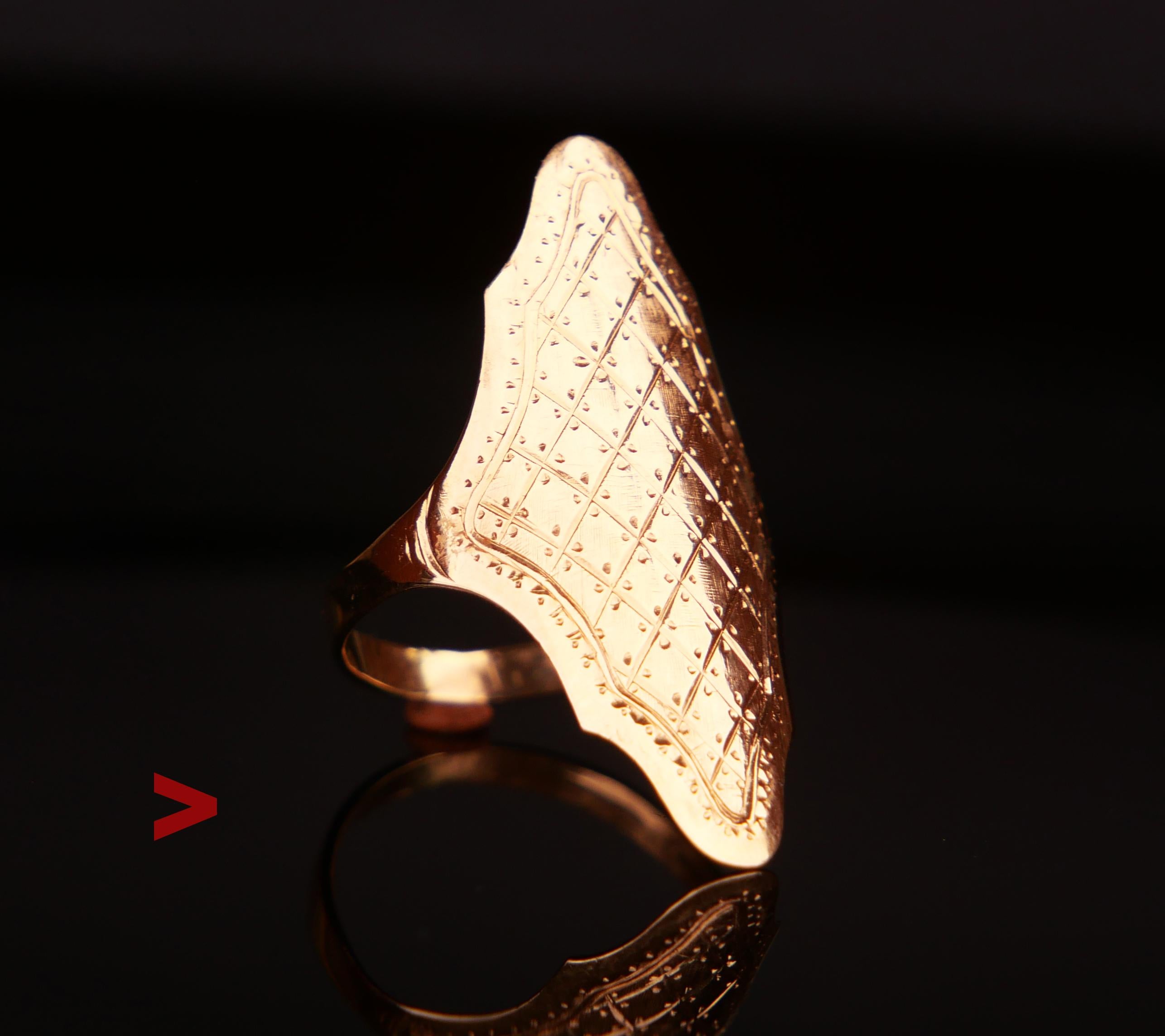 
Ca. two centuries old Nordic ring in solid 18K Gold.
Hand - made in Sweden. Hallmarked 18K. Unknown workshop , Year combination is not clear to read. Recently I sold a Swedish ring of very similar design, proportions and weight that had clear