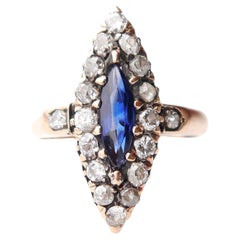 Antique Ring 1ct Sapphire 1 ctw Diamonds solid 14K Rose ØUS 5.5 / 3.4gr