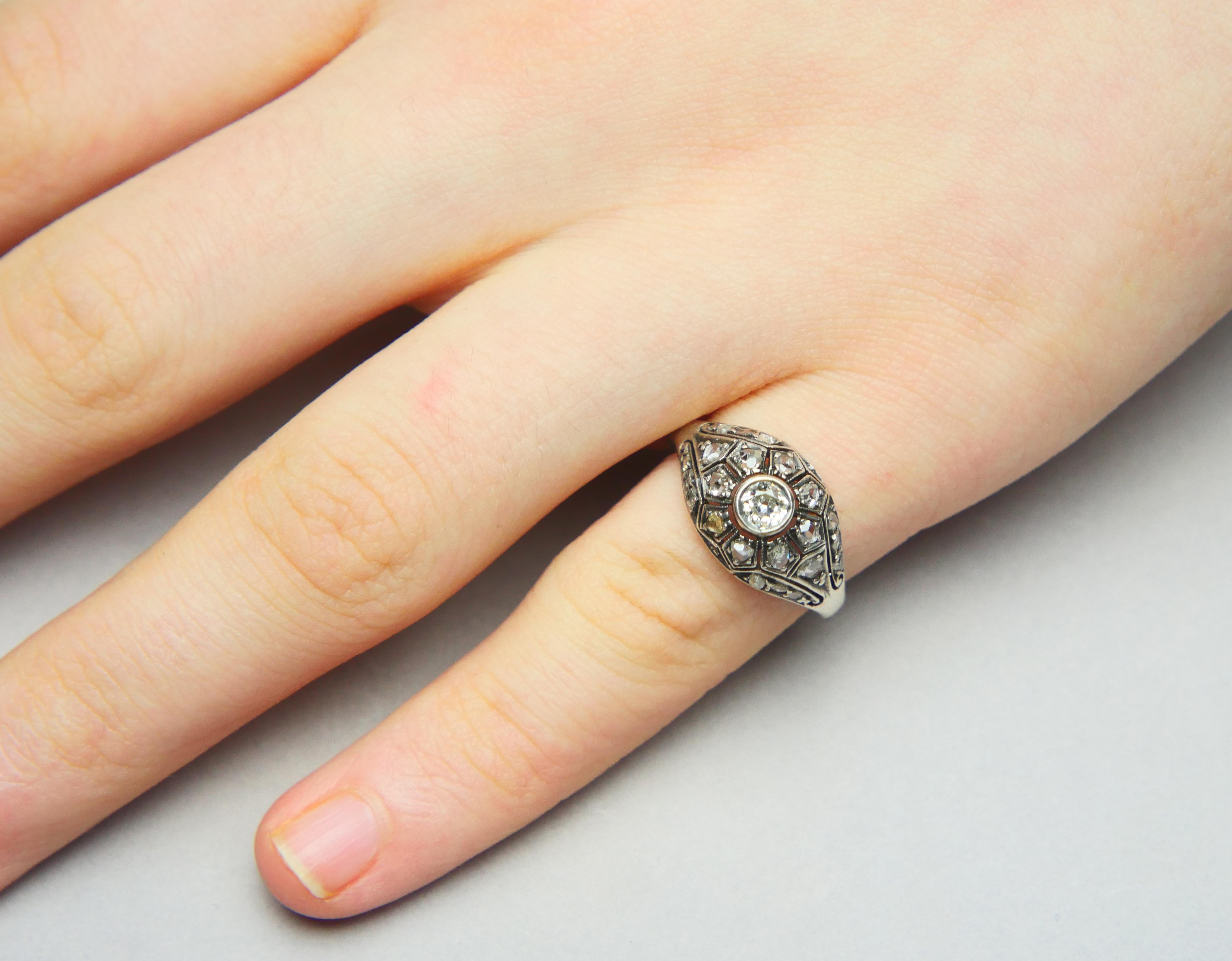 Antique Ring 1ctw Diamonds solid Silver Ø US5.5 /2.5 gr For Sale 1
