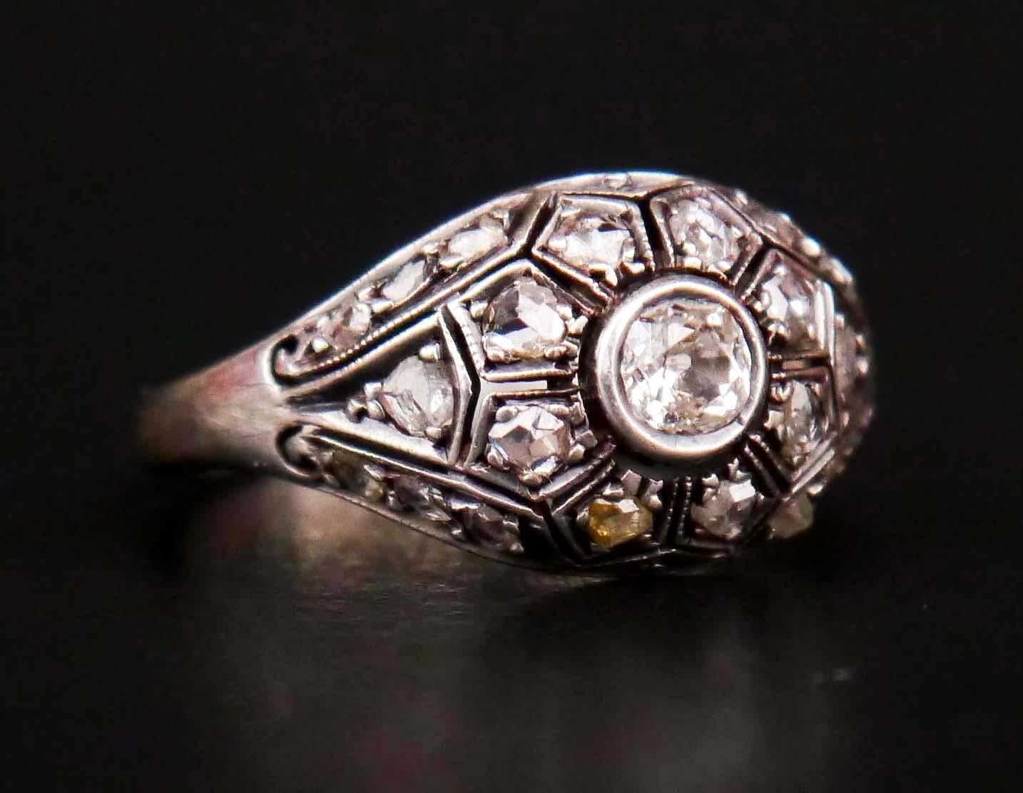 Antique Ring 1ctw Diamonds solid Silver Ø US5.5 /2.5 gr For Sale 4